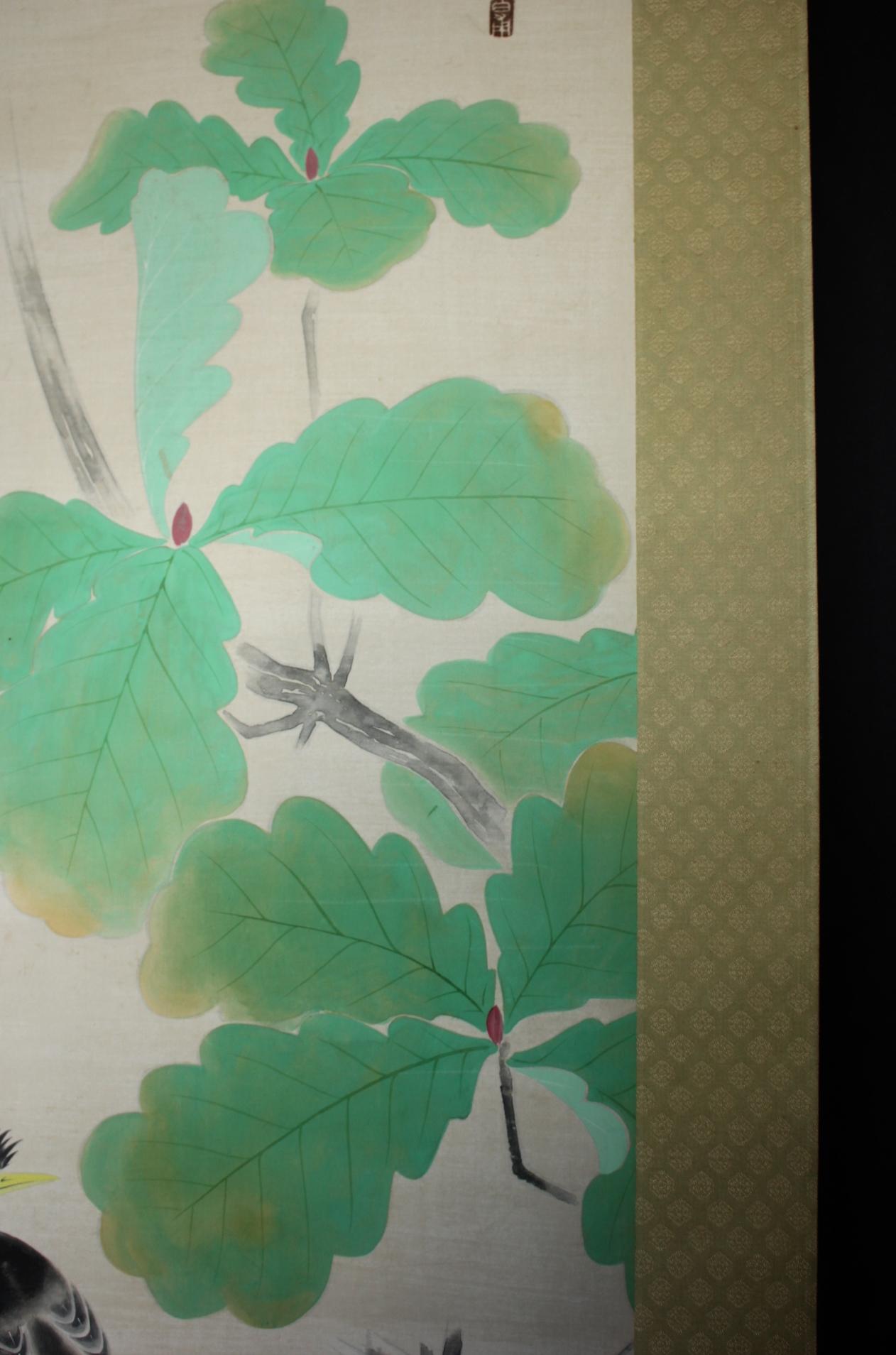 20th Century K20 Japanese Antiques A hanging scroll,  Fringed Bird color on Paper painted For Sale