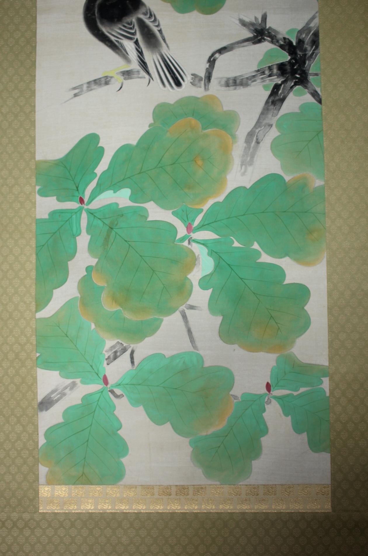 K20 Japanese Antiques A hanging scroll,  Fringed Bird color on Paper painted For Sale 2