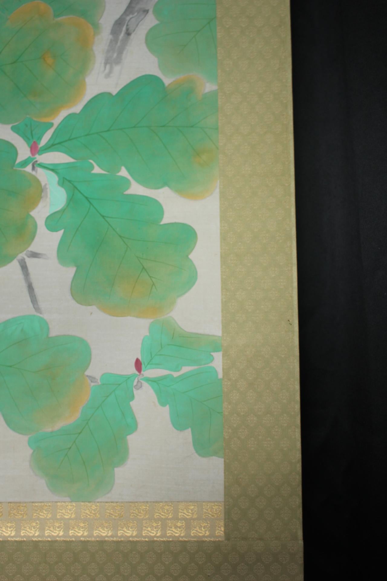 K20 Japanese Antiques A hanging scroll,  Fringed Bird color on Paper painted For Sale 3