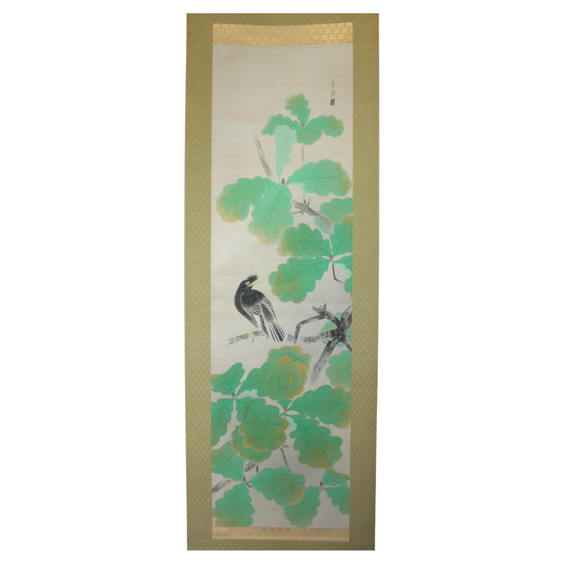 K20 Japanese Antiques A hanging scroll,  Fringed Bird color on Paper painted For Sale