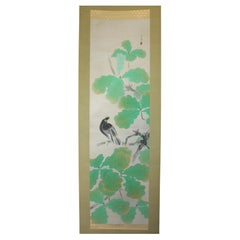 K20 Japanese Antiques A hanging scroll,  Fringed Bird color on Paper painted