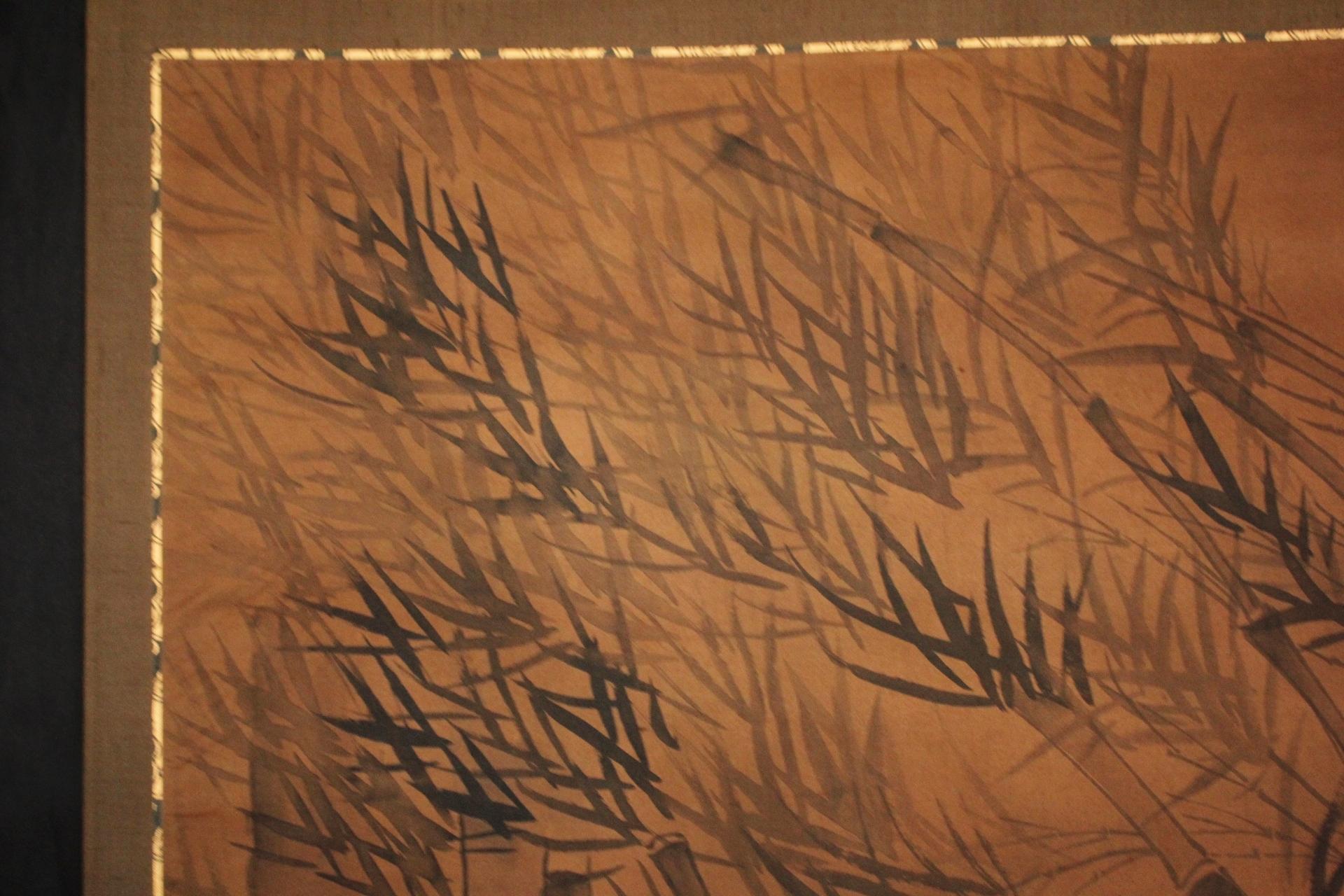 K26 Antigüedades japonesas Un gran pergamino colgante, Tinta de tigre de bambú sobre seda pintada en venta 5