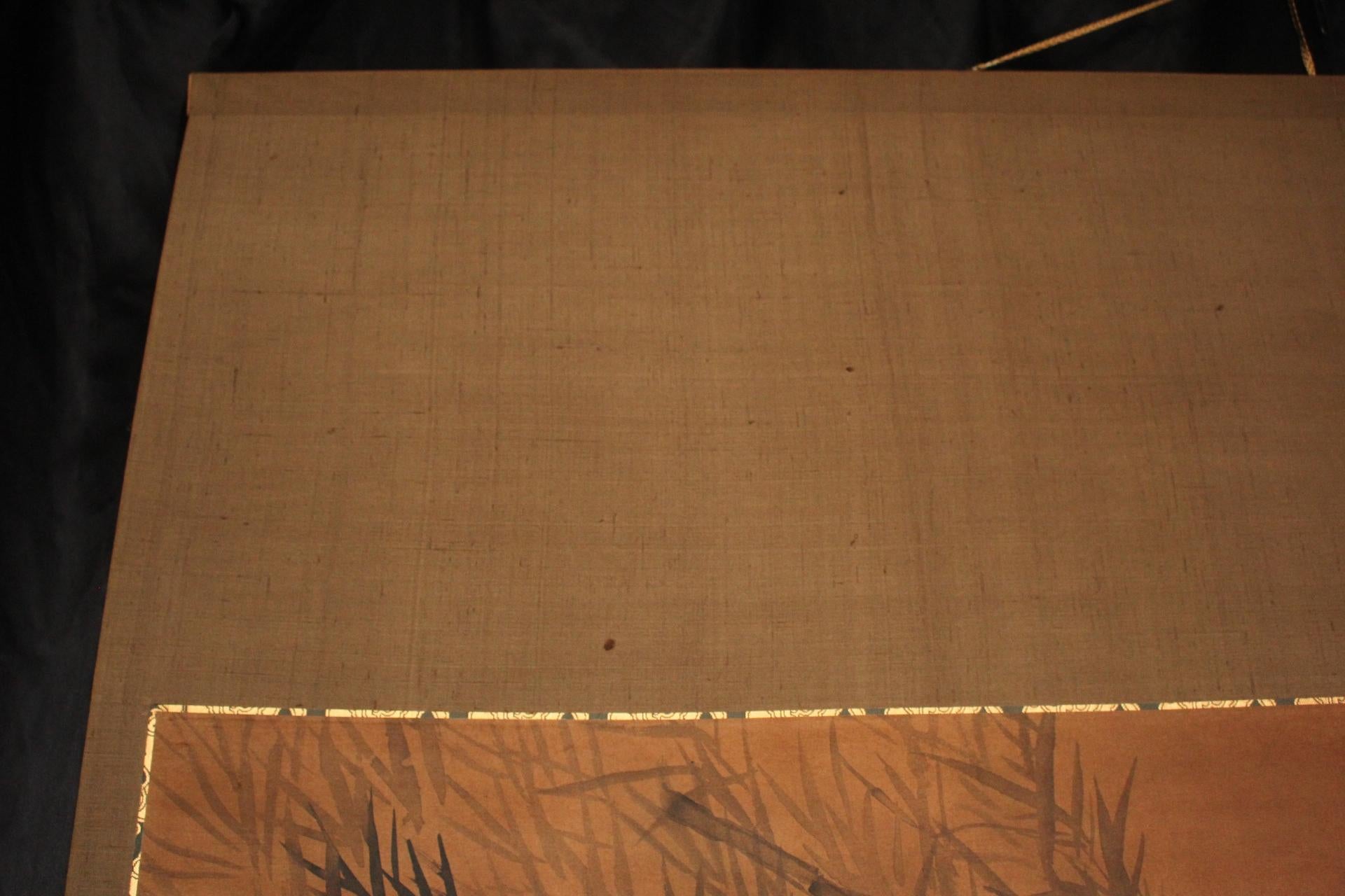 K26 Antigüedades japonesas Un gran pergamino colgante, Tinta de tigre de bambú sobre seda pintada en venta 9