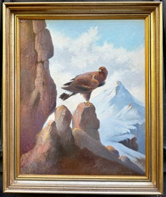 19th Century Portrait of an Eagle in a mountain landscape oil