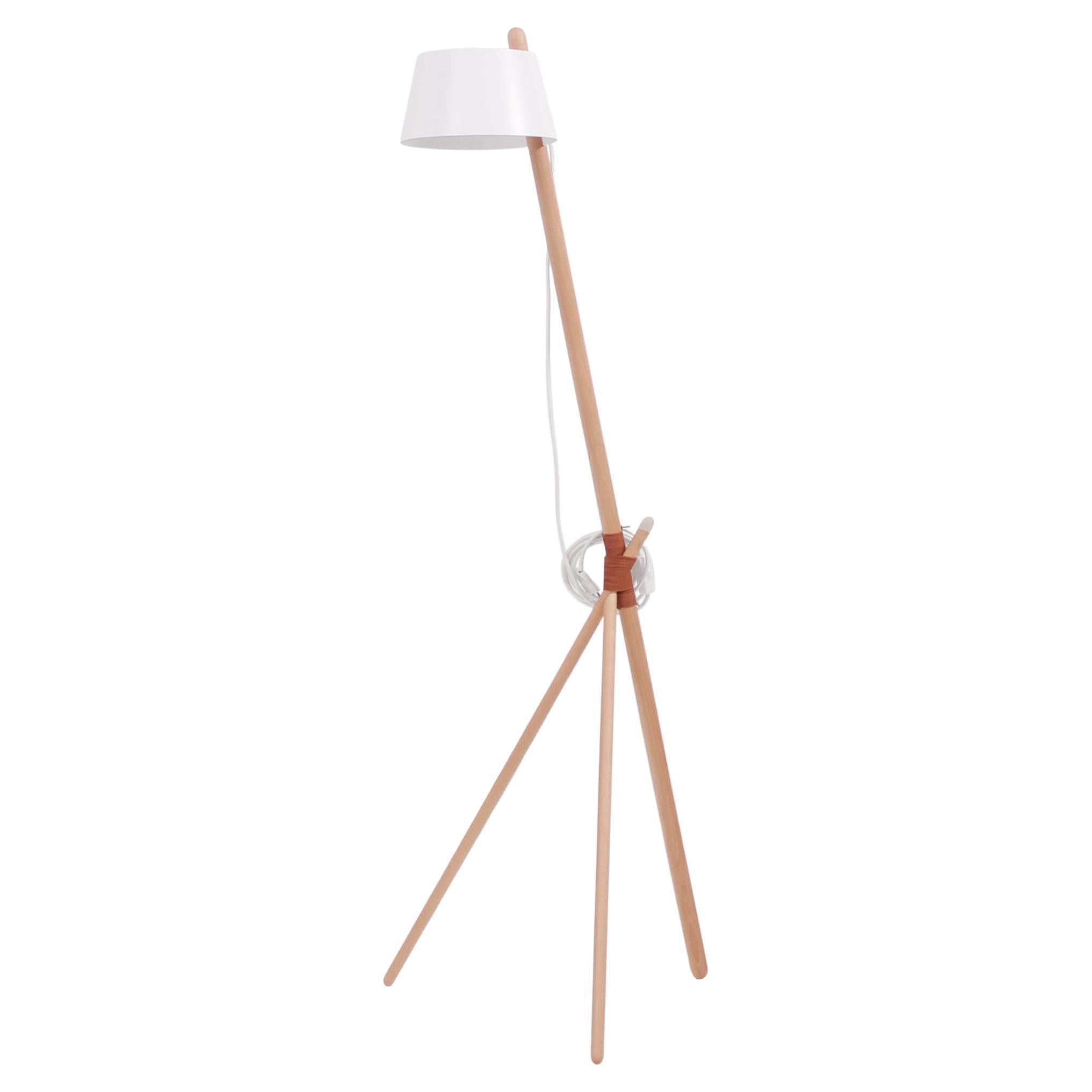 Lampe de lecture au sol A&M - Blanc & hêtre en vente