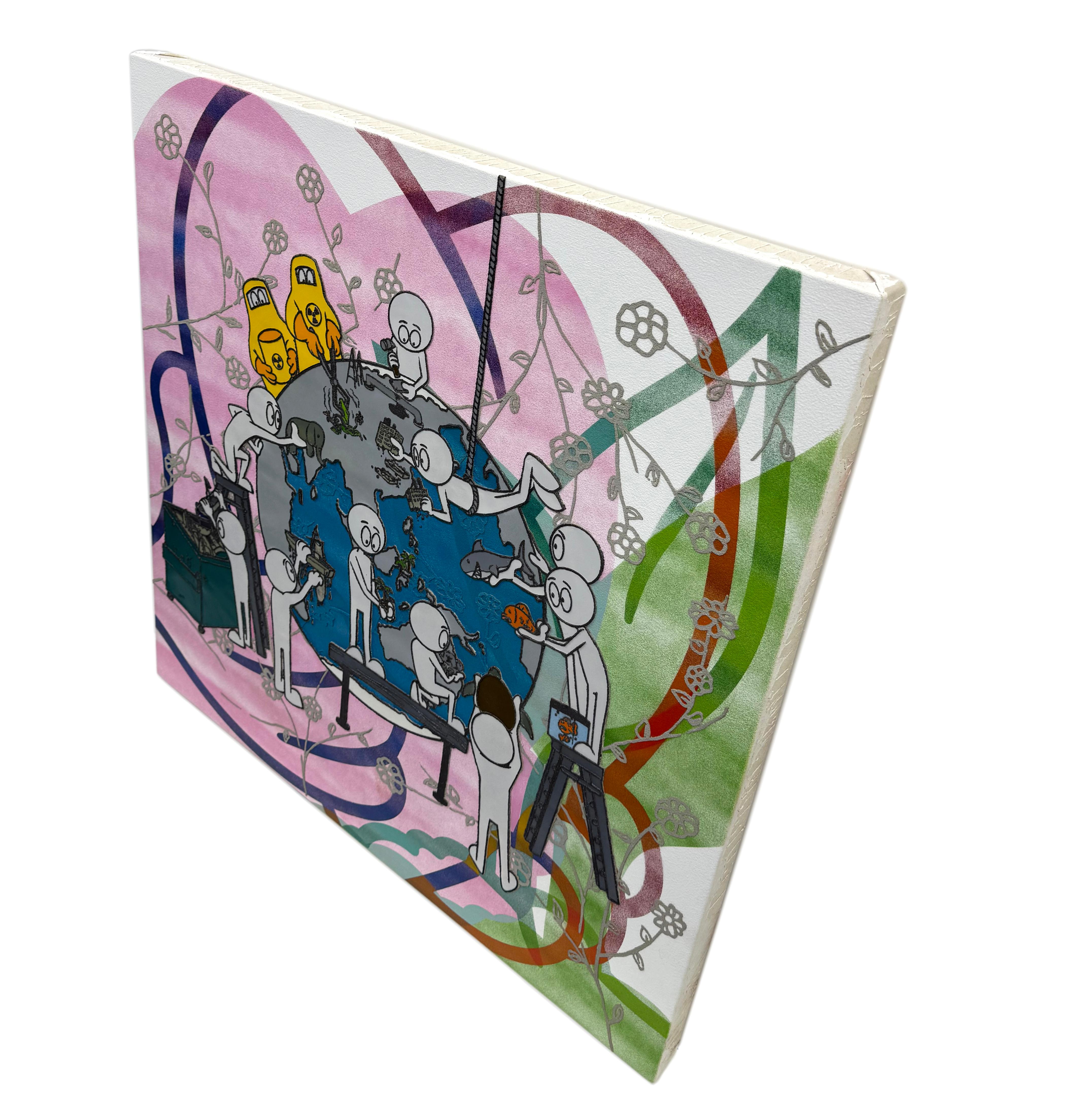 Our Mess To Fix III (large original paint and cement on canvas) - Street Art Mixed Media Art by Kaï