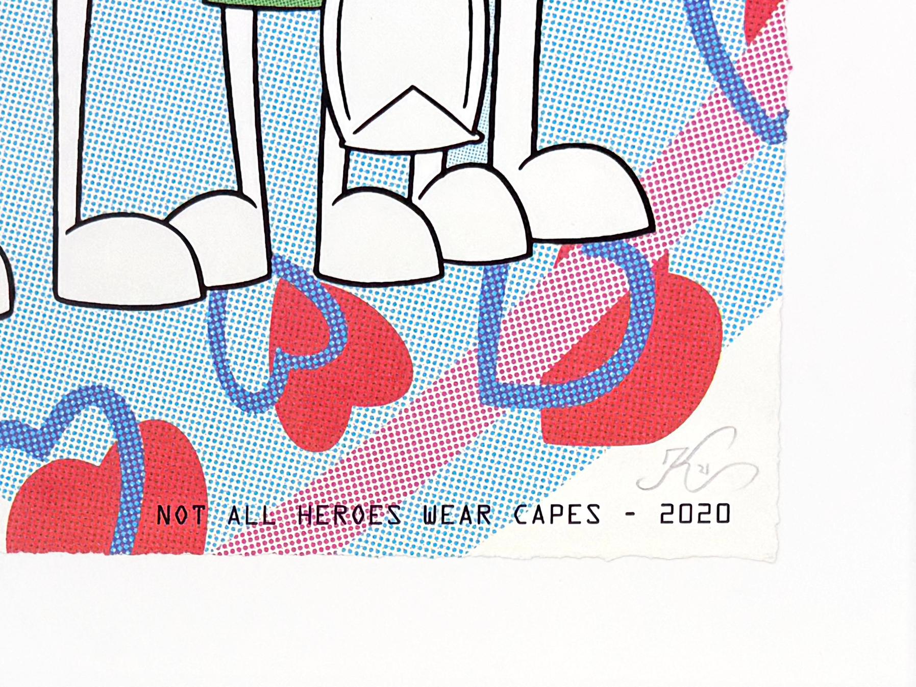 Not All Heroes Wear Capes (sérigraphie encadrée, signée à la main) - Print de Kaï