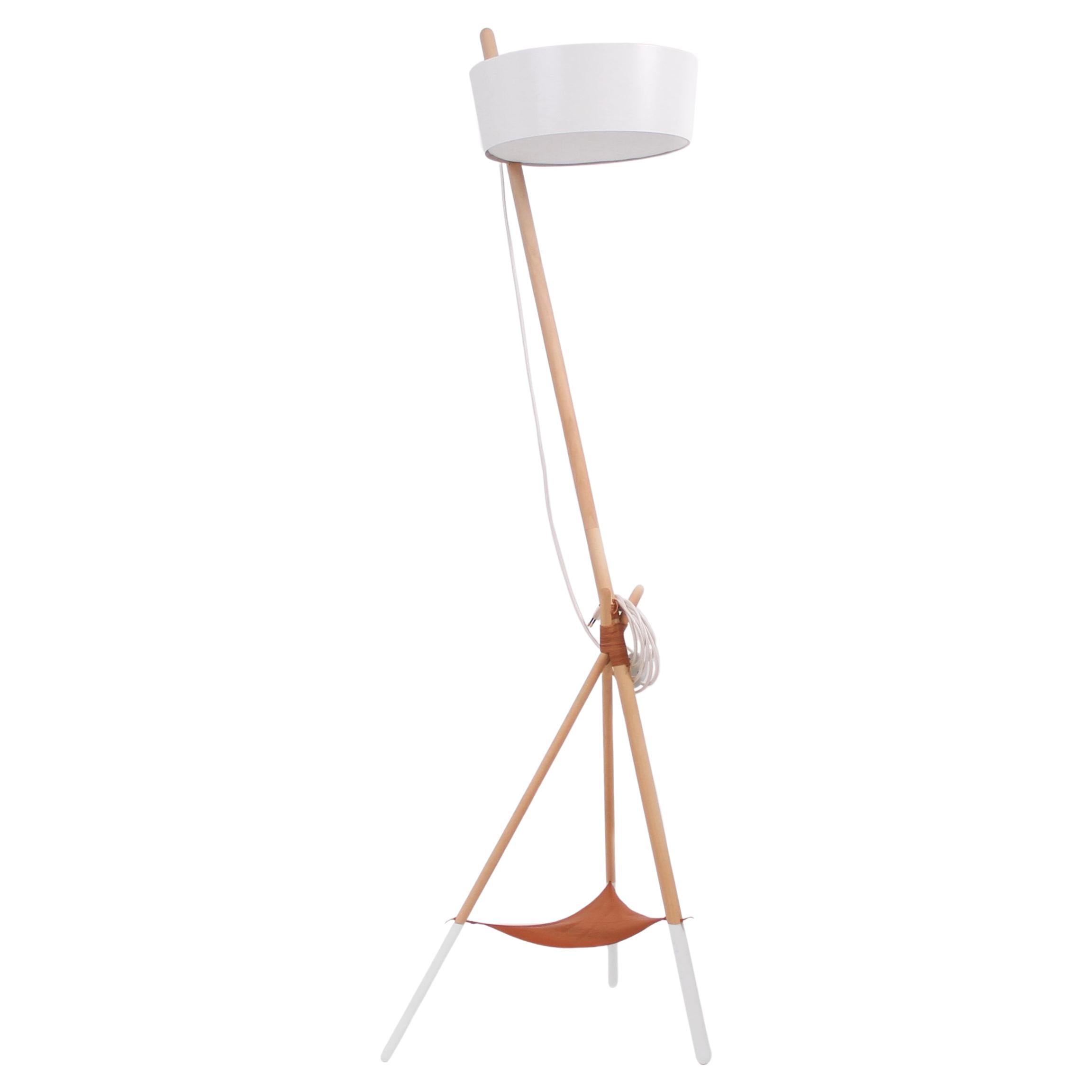 Ka XL ambient floor lamp with tray · White & beech For Sale