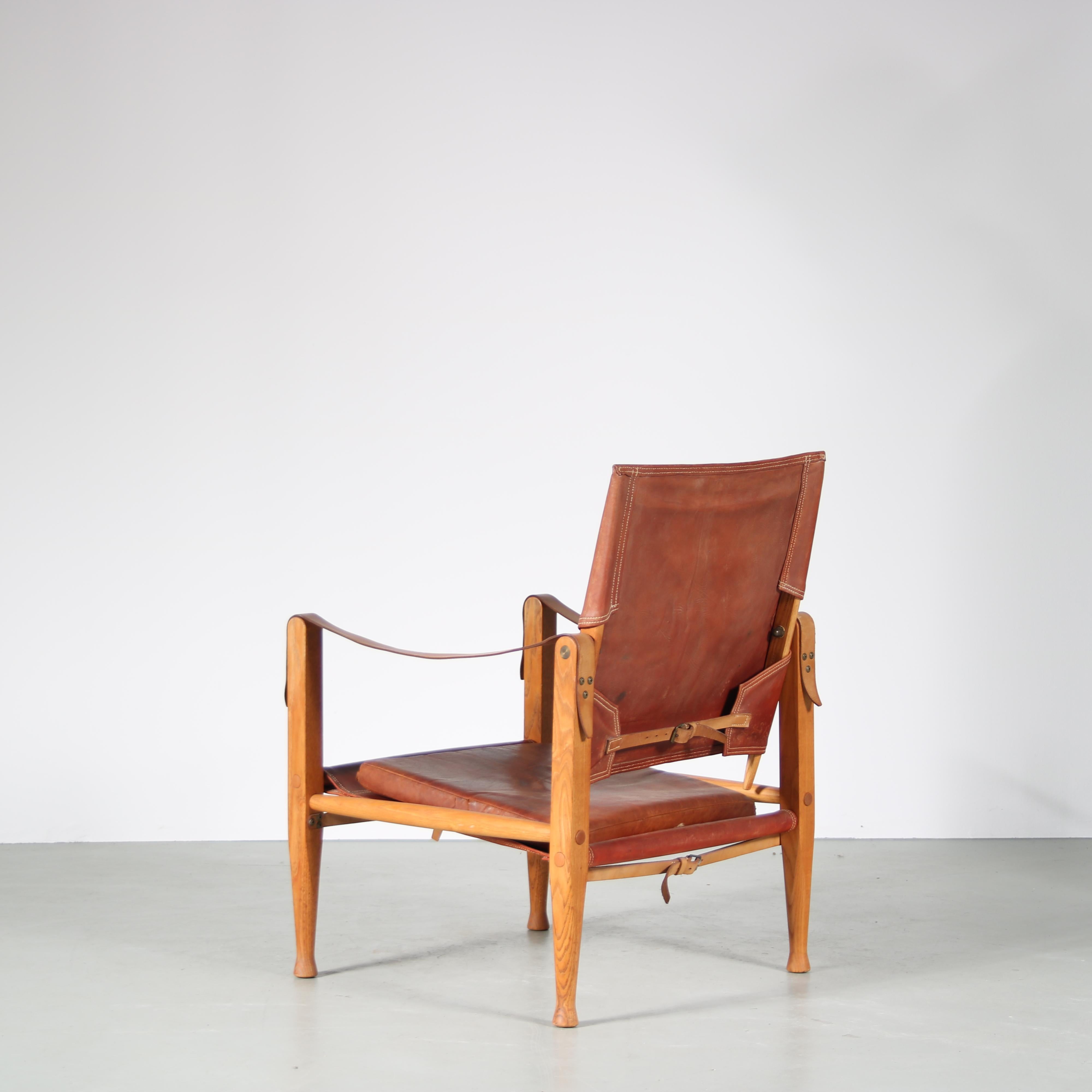 Leather Kaare Klinkt Safari Chair for Rud Rasmussen, Denmark, 1950 For Sale
