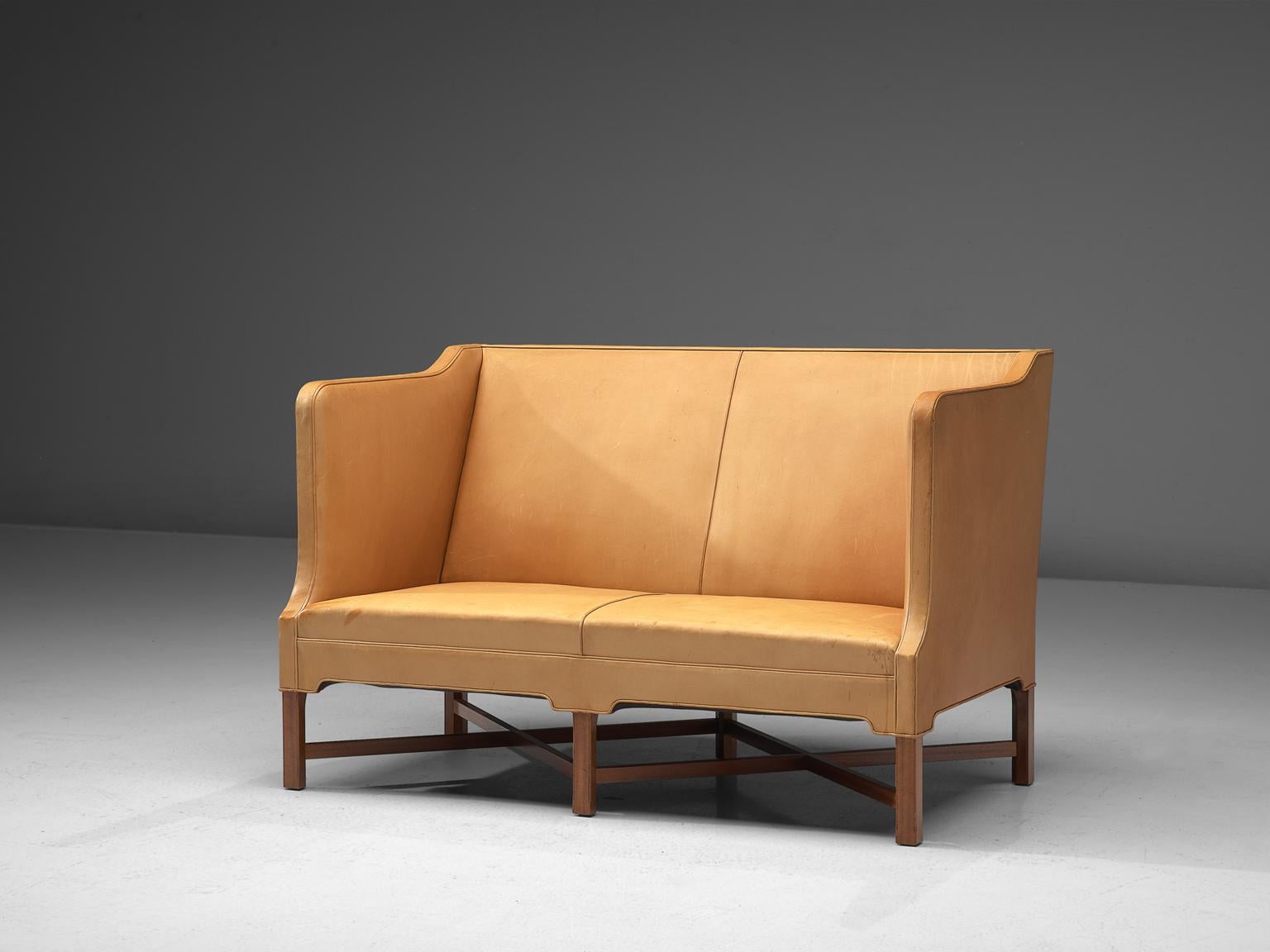 Danish Kaare Klint 4118 Settee in Mahogany and Niger Leather