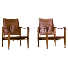 Kaare Klint, a Pair of Safari Chairs in Ash & Leather, Rud. Rasmussen, 1950s