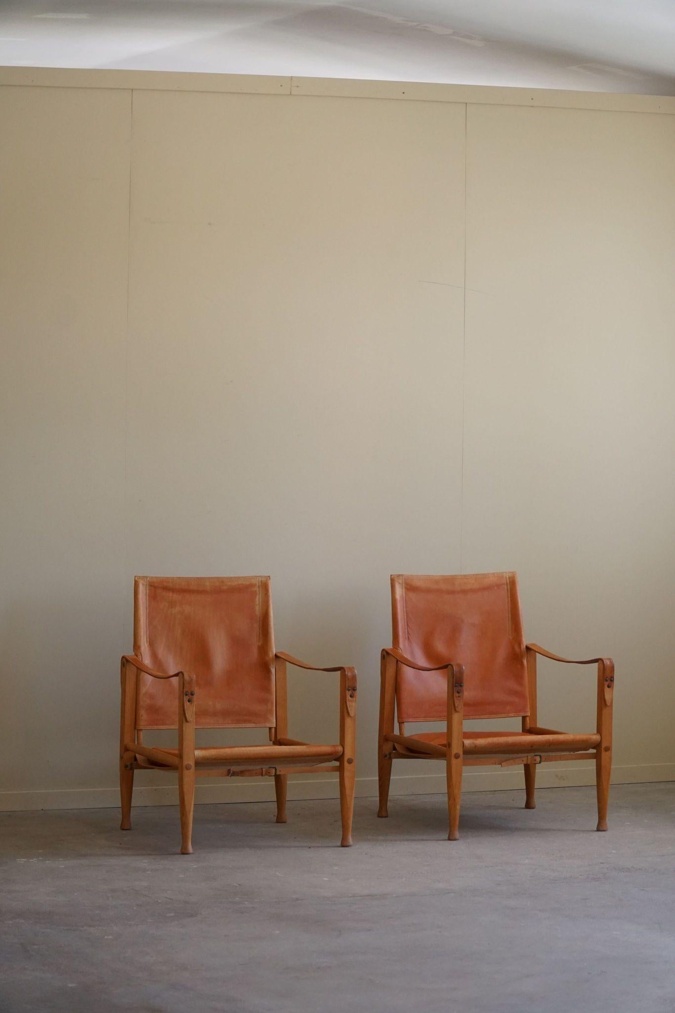 Kaare Klint, a Pair of Safari Chairs in Ash & Leather, Rud. Rasmussen, 1960s For Sale 6