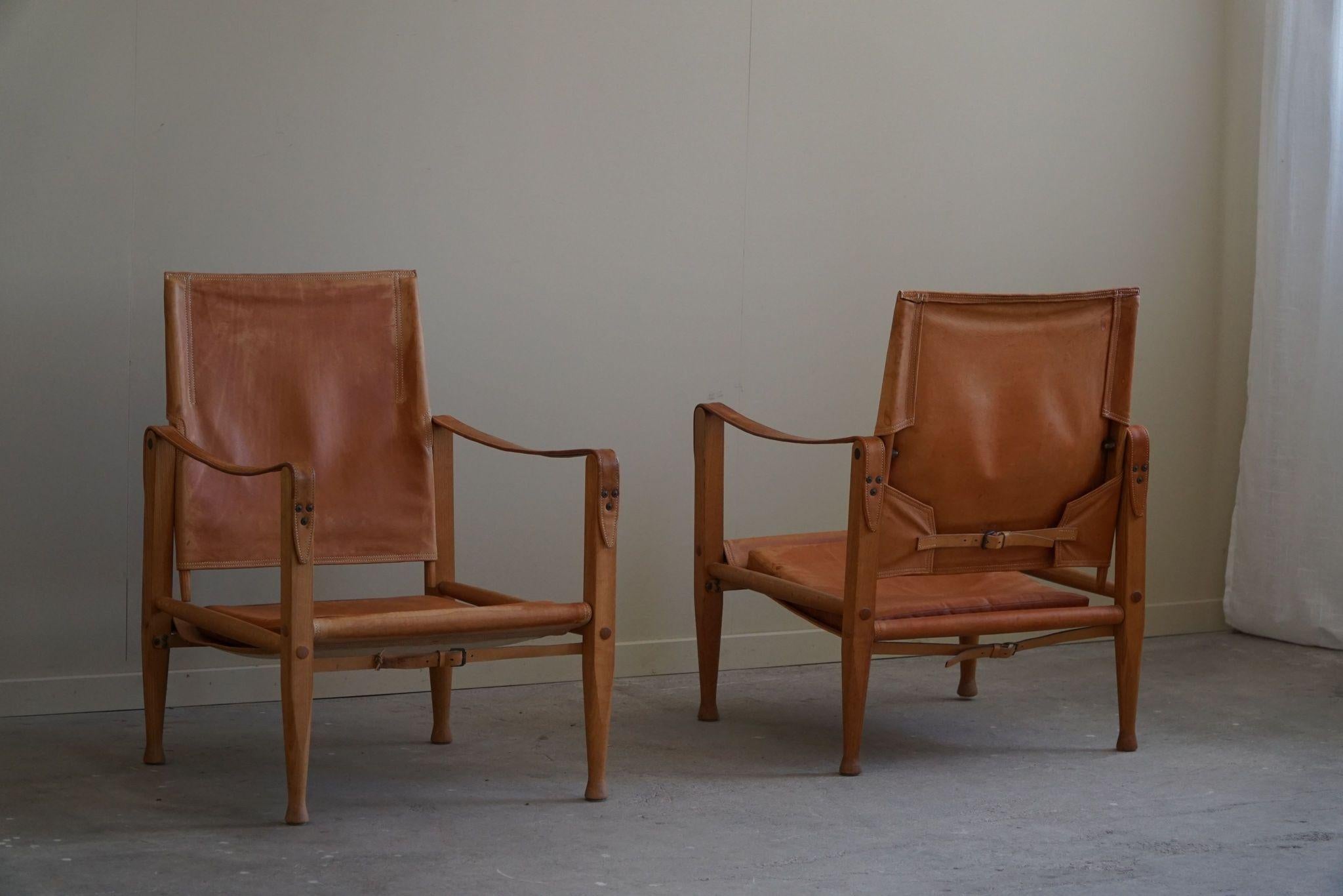Kaare Klint, a Pair of Safari Chairs in Ash & Leather, Rud. Rasmussen, 1960s For Sale 7