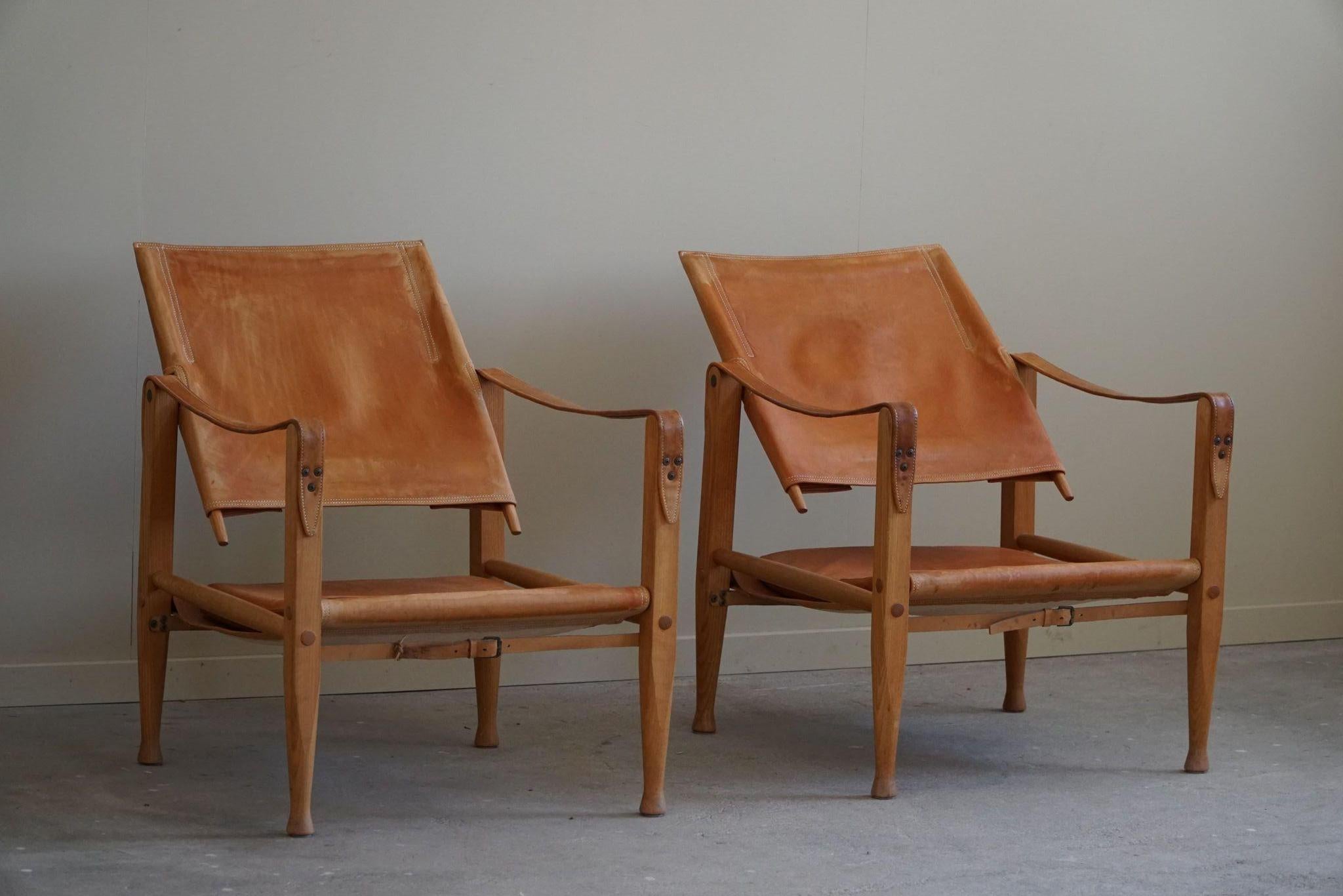 Kaare Klint, a Pair of Safari Chairs in Ash & Leather, Rud. Rasmussen, 1960s For Sale 8