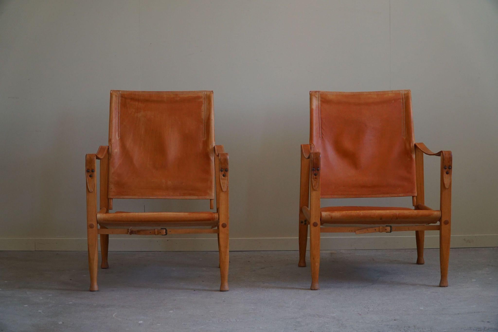 Kaare Klint, a Pair of Safari Chairs in Ash & Leather, Rud. Rasmussen, 1960s For Sale 11