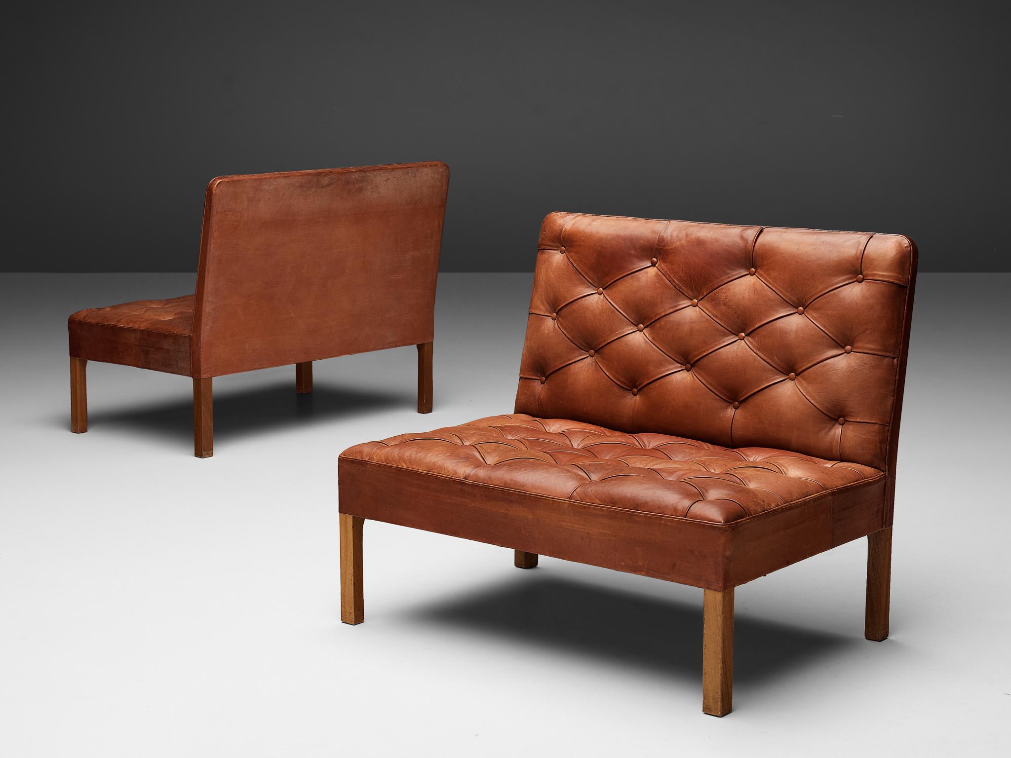 Scandinavian Modern Kaare Klint 'Addition' Pair of Lounge Chairs Original Red Leather