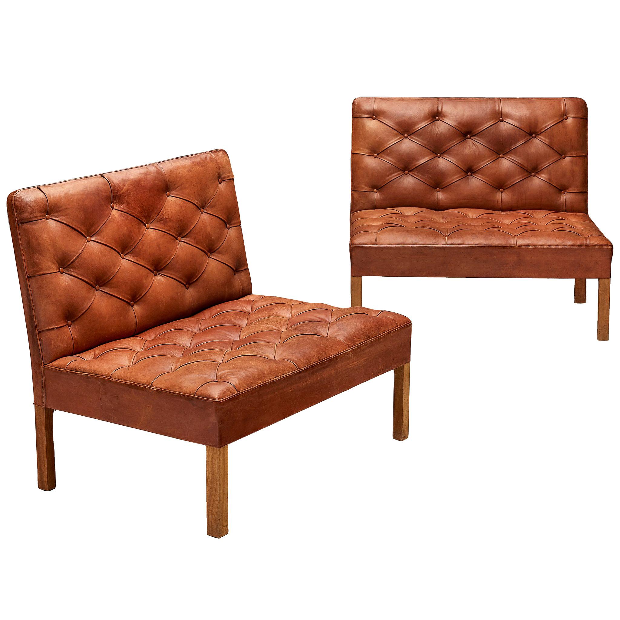 Kaare Klint 'Addition' Pair of Lounge Chairs Original Red Leather