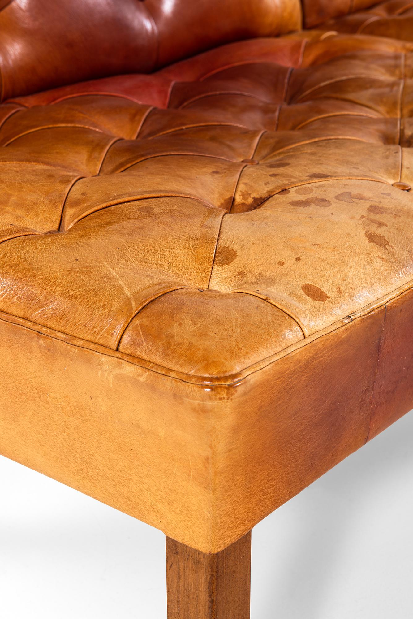 Leather Kaare Klint Addition Sofas and Footstool Model 4698 by Rud Rasmussen in Denmark