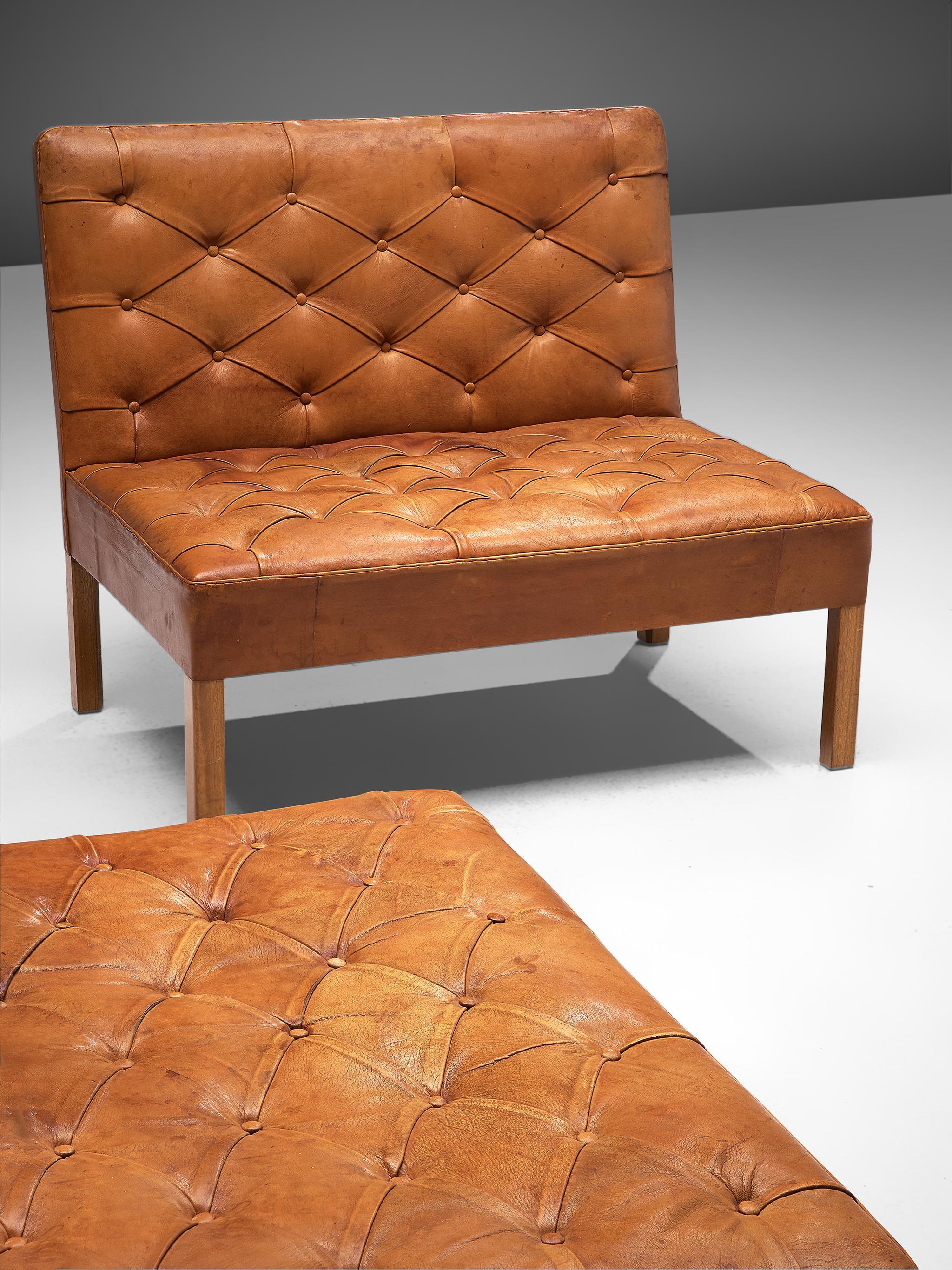 Late 20th Century Kaare Klint 'Addition' Sofa's in Original Patinated Cognac Leather