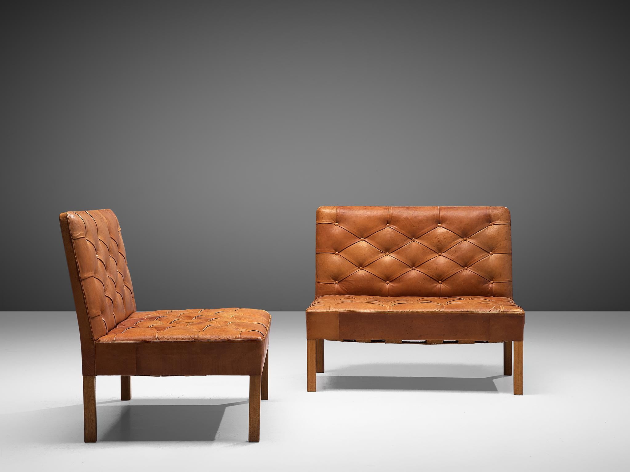 Scandinavian Modern Kaare Klint 'Addition' Sofa's in Original Patinated Cognac Leather