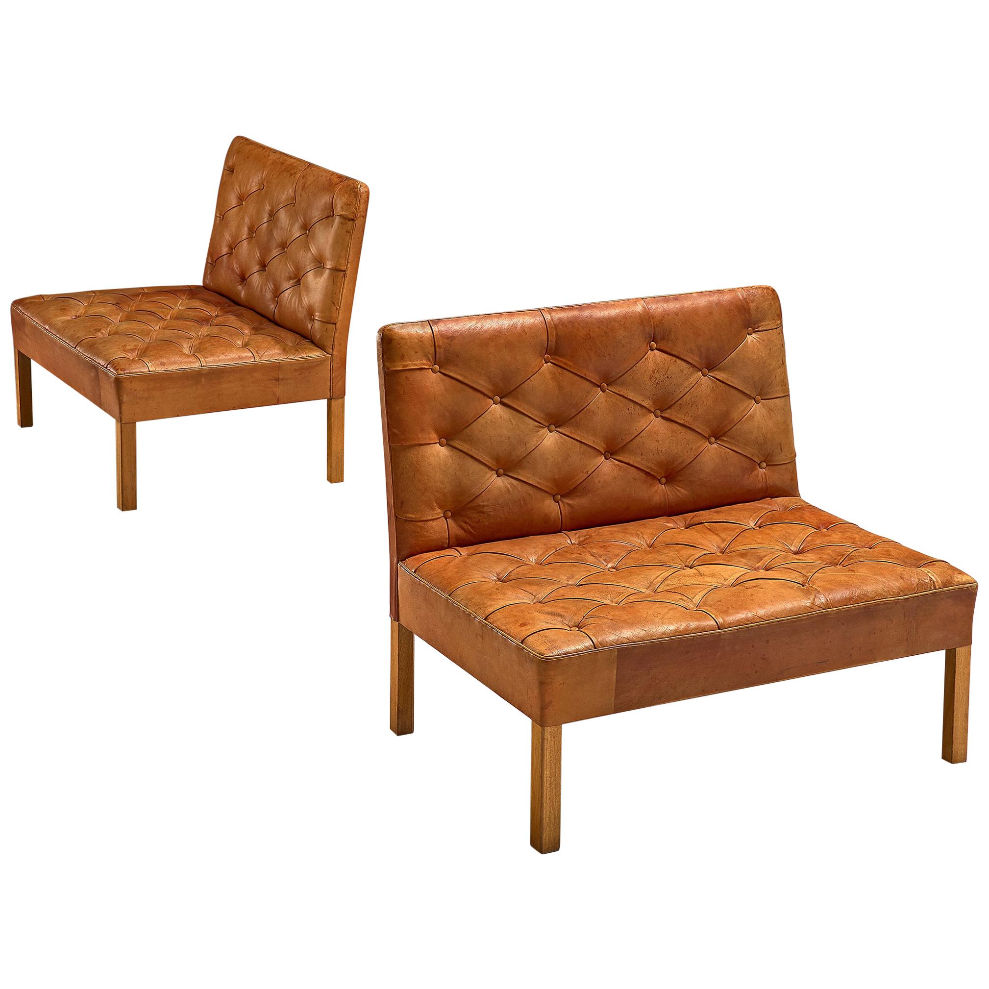 Kaare Klint 'Addition' Sofa's in Original Patinated Cognac Leather