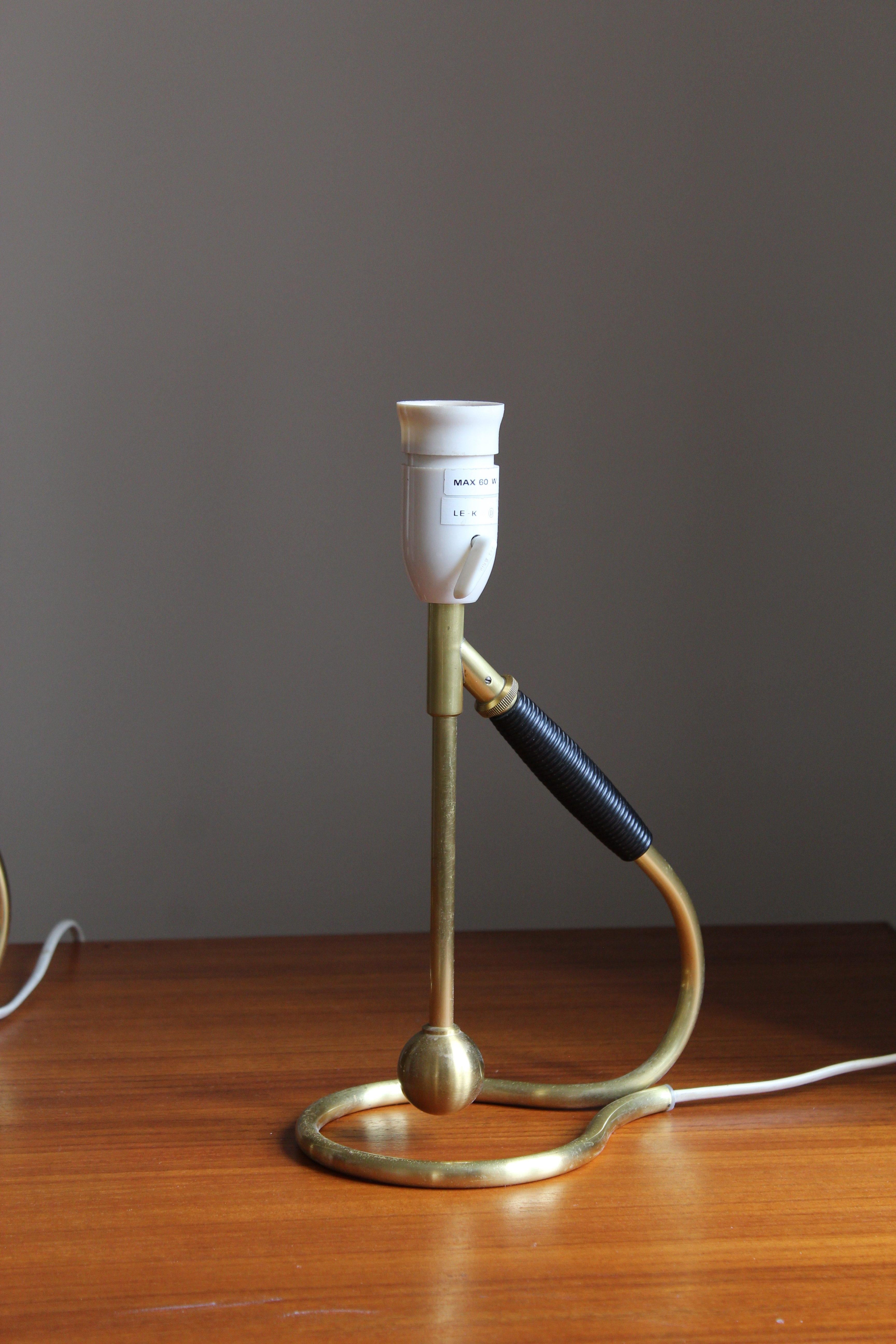 Danish Kaare Klint, Adjustable Modernist Table Lamps, Brass, Rubber, Denmark, 1950s