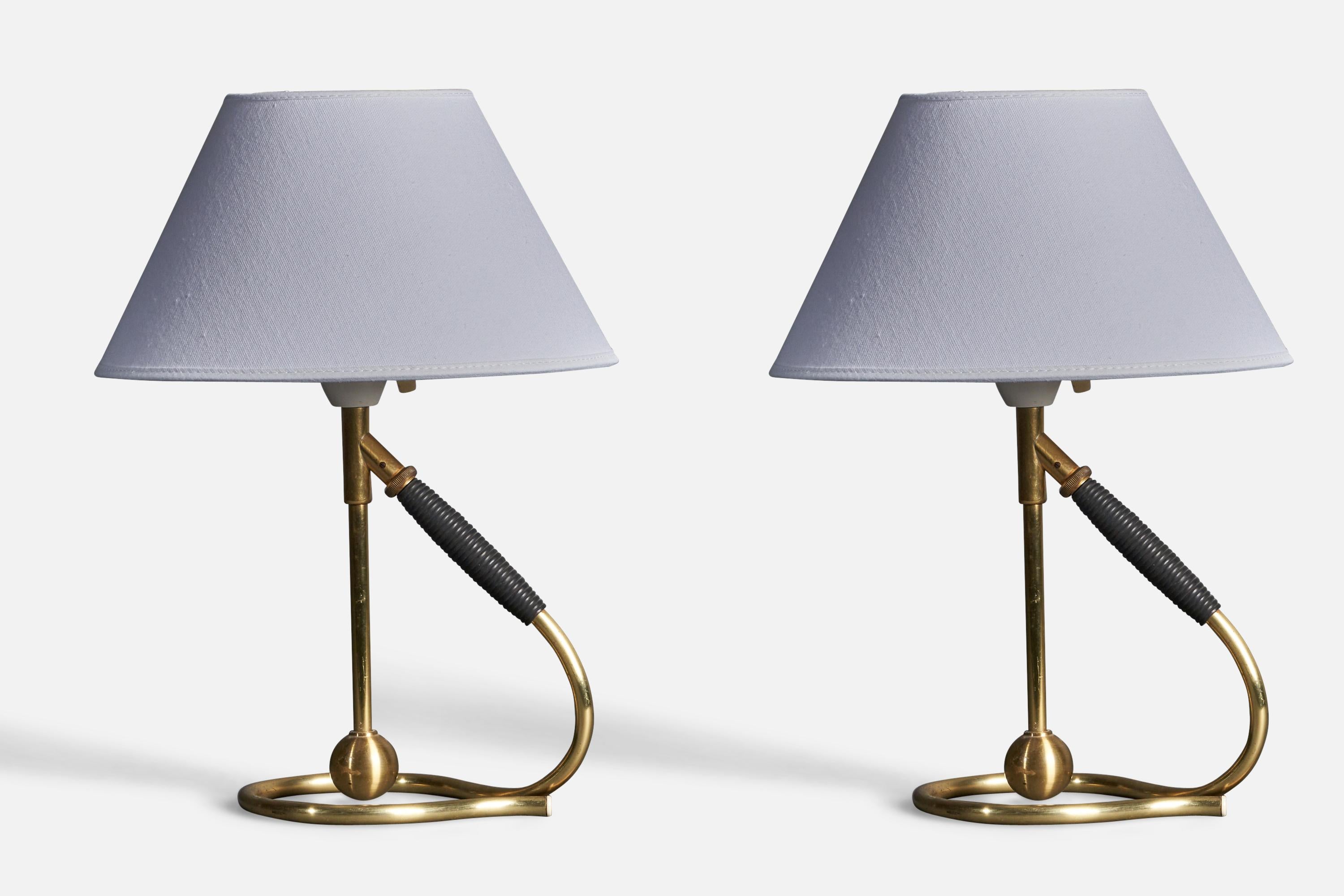 Danish Kaare Klint, Adjustable Modernist Table Lamps, Brass, Rubber, Denmark, 1950s For Sale