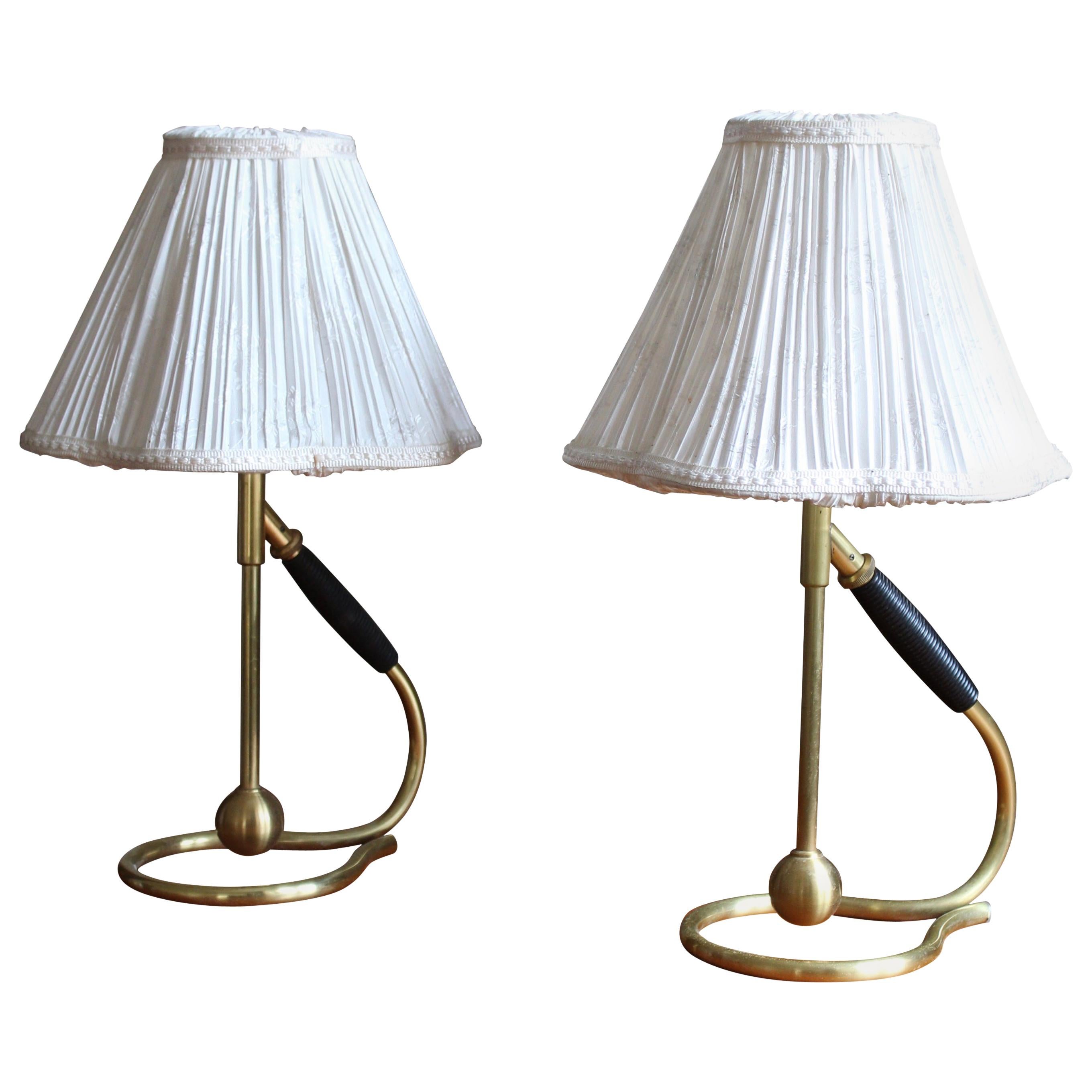Kaare Klint, Adjustable Modernist Table Lamps, Brass, Rubber, Denmark, 1950s