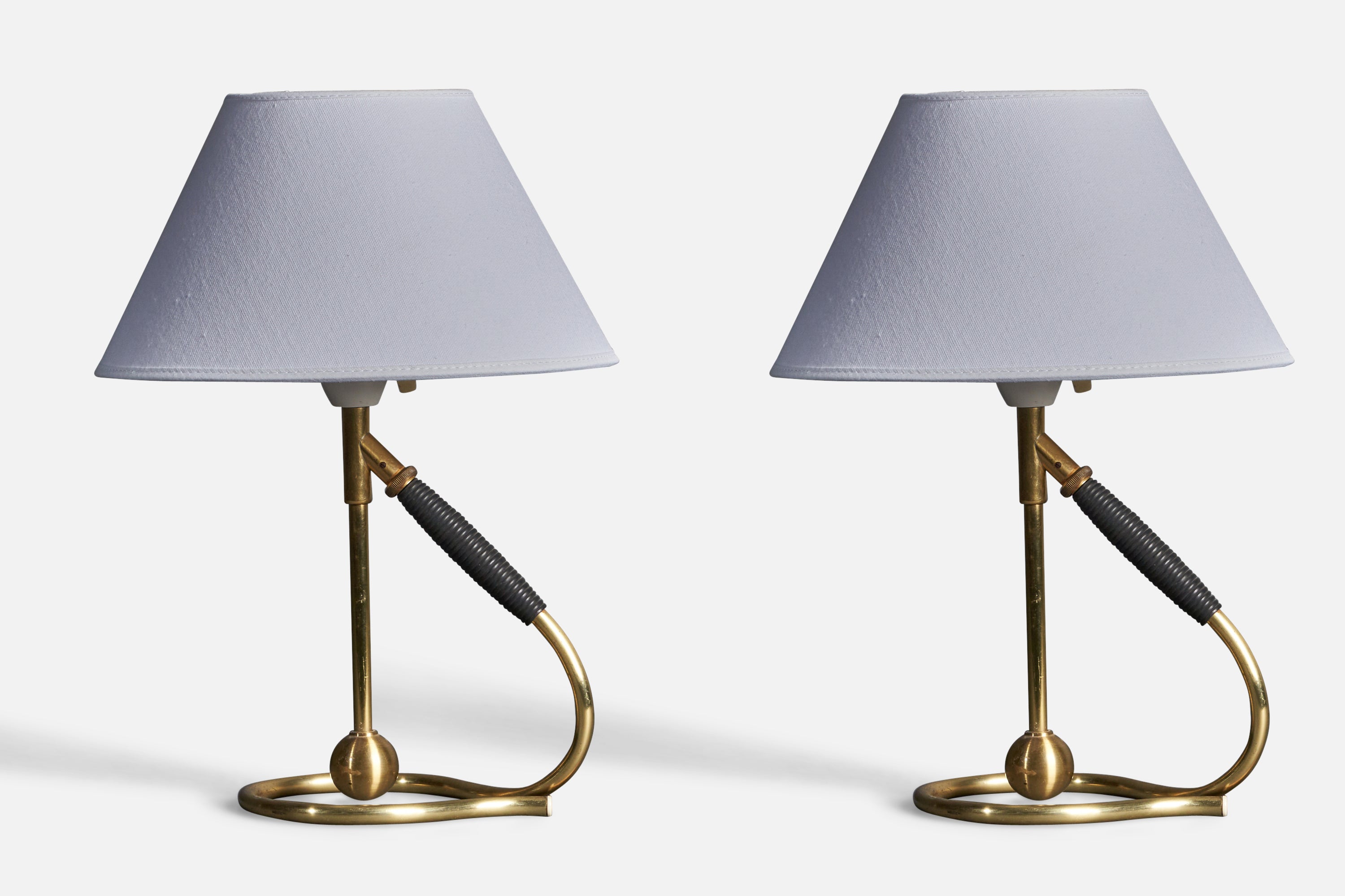 Kaare Klint, Adjustable Modernist Table Lamps, Brass, Rubber, Denmark, 1950s