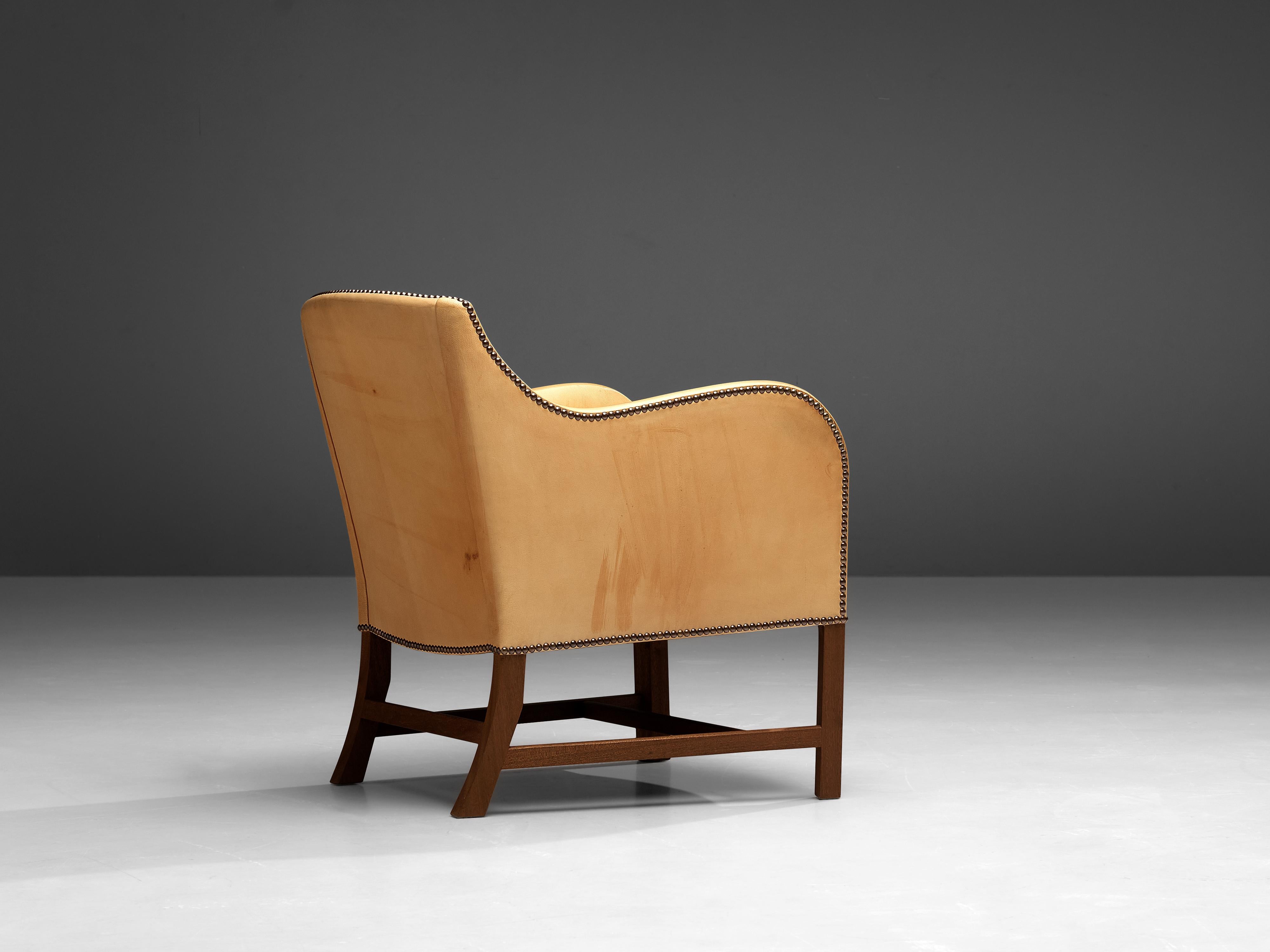 Mid-Century Modern Kaare Klint and Edvard Kindt-Larsen Lounge Chair in Niger Leather and Mahogany