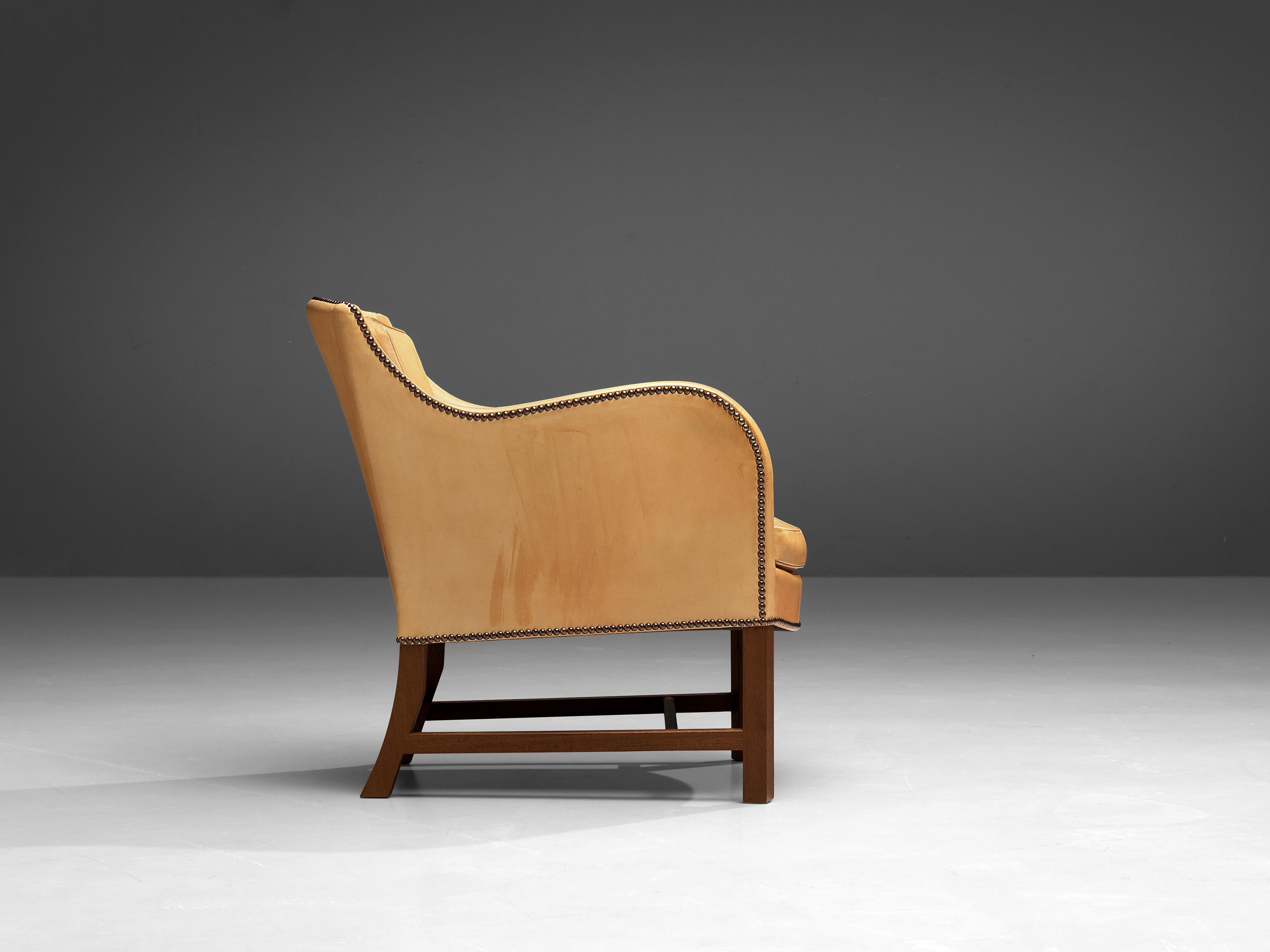 Late 20th Century Kaare Klint and Edvard Kindt-Larsen Lounge Chair in Niger Leather and Mahogany