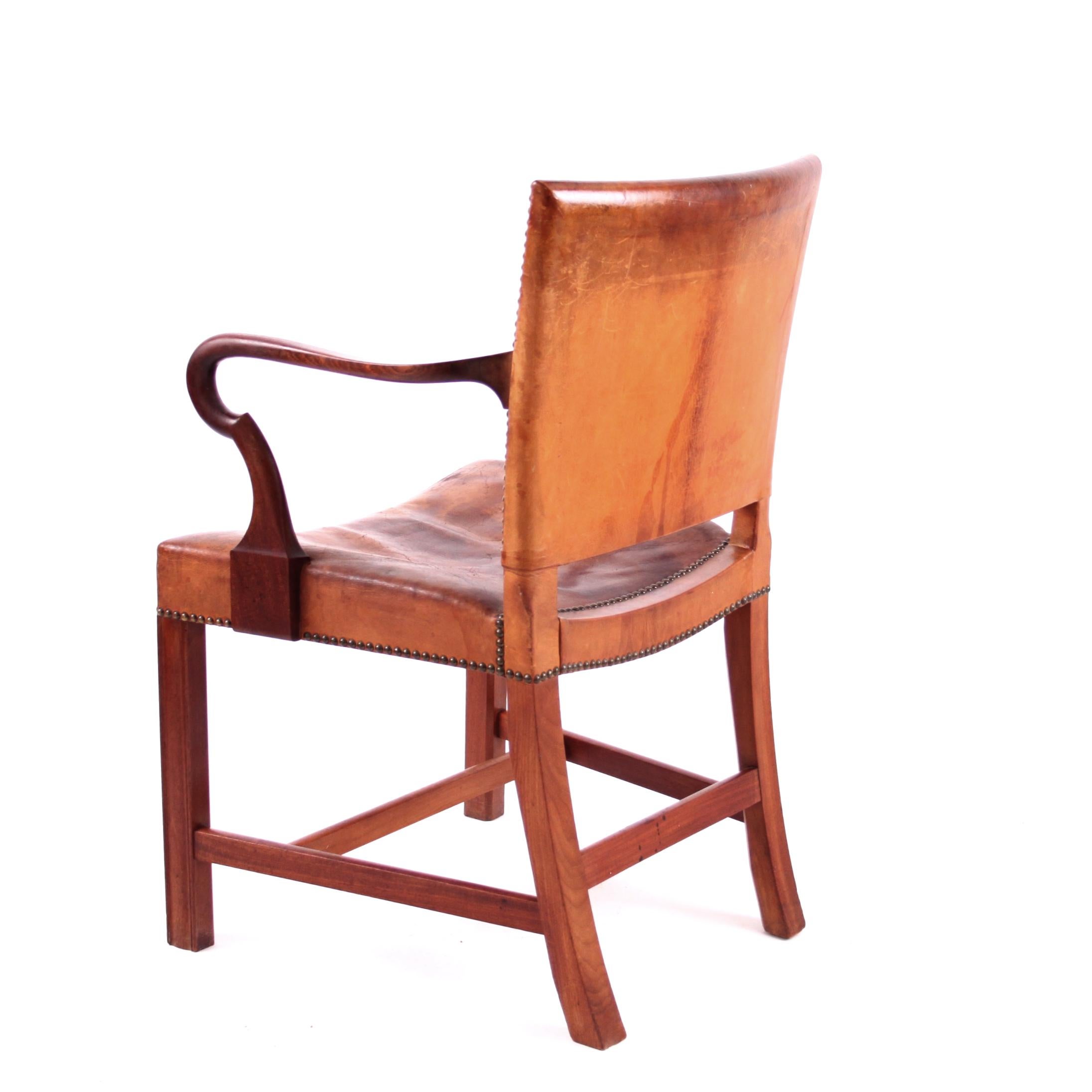 Mid-Century Modern Kaare Klint and Ole Wanscher, Rare Armchair in Niger Leather and Mahogany Frame