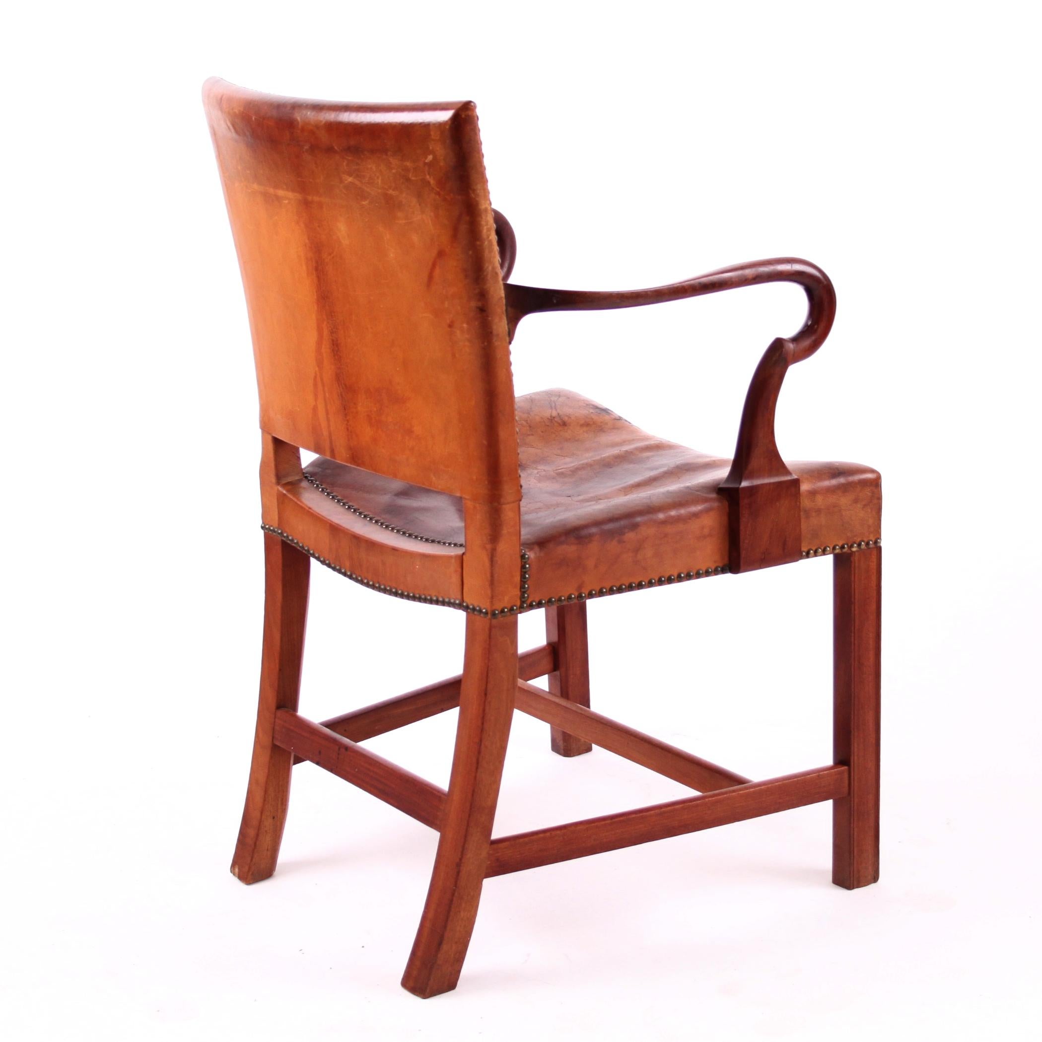 Oiled Kaare Klint and Ole Wanscher, Rare Armchair in Niger Leather and Mahogany Frame