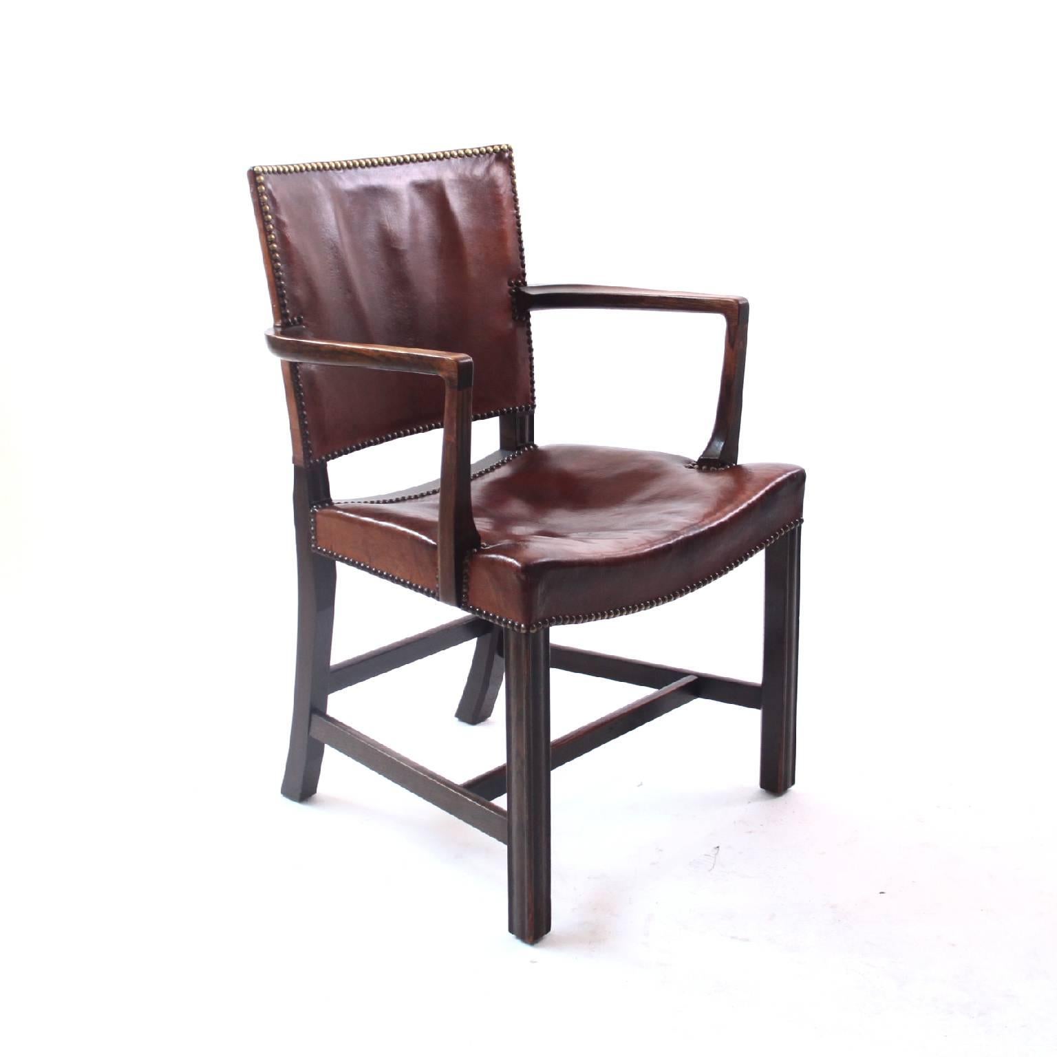 Kaare Klint Armchair Dark Stained Oak and Original Patinated Niger Leather 1930s For Sale 1