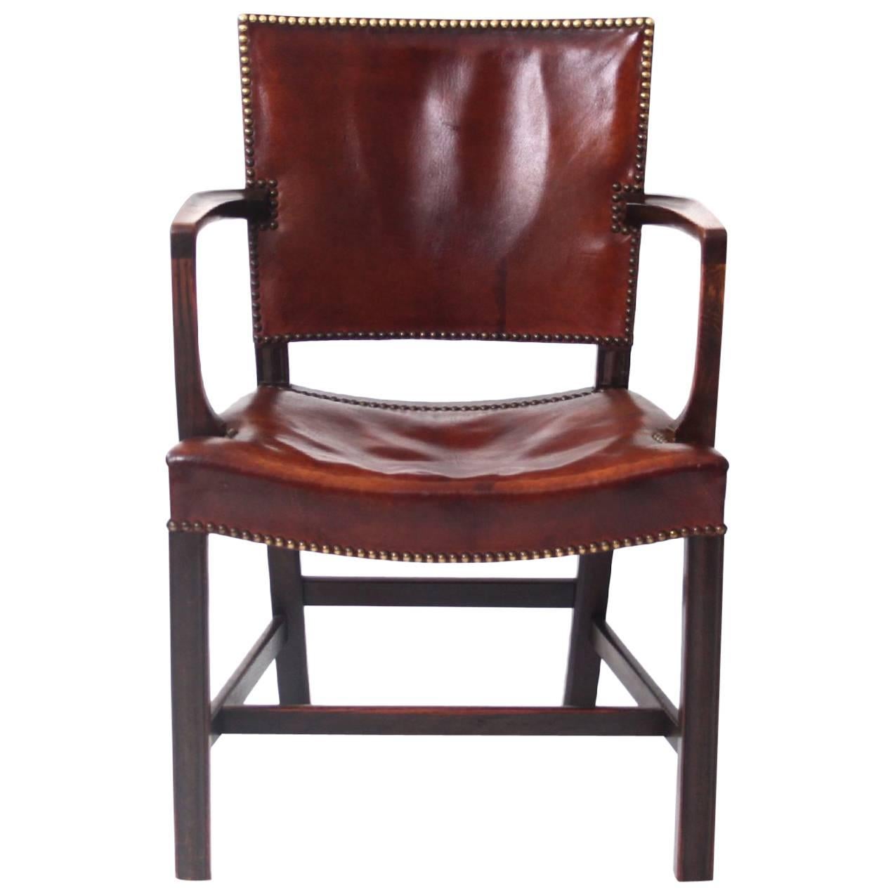 Kaare Klint Armchair Dark Stained Oak and Original Patinated Niger Leather 1930s