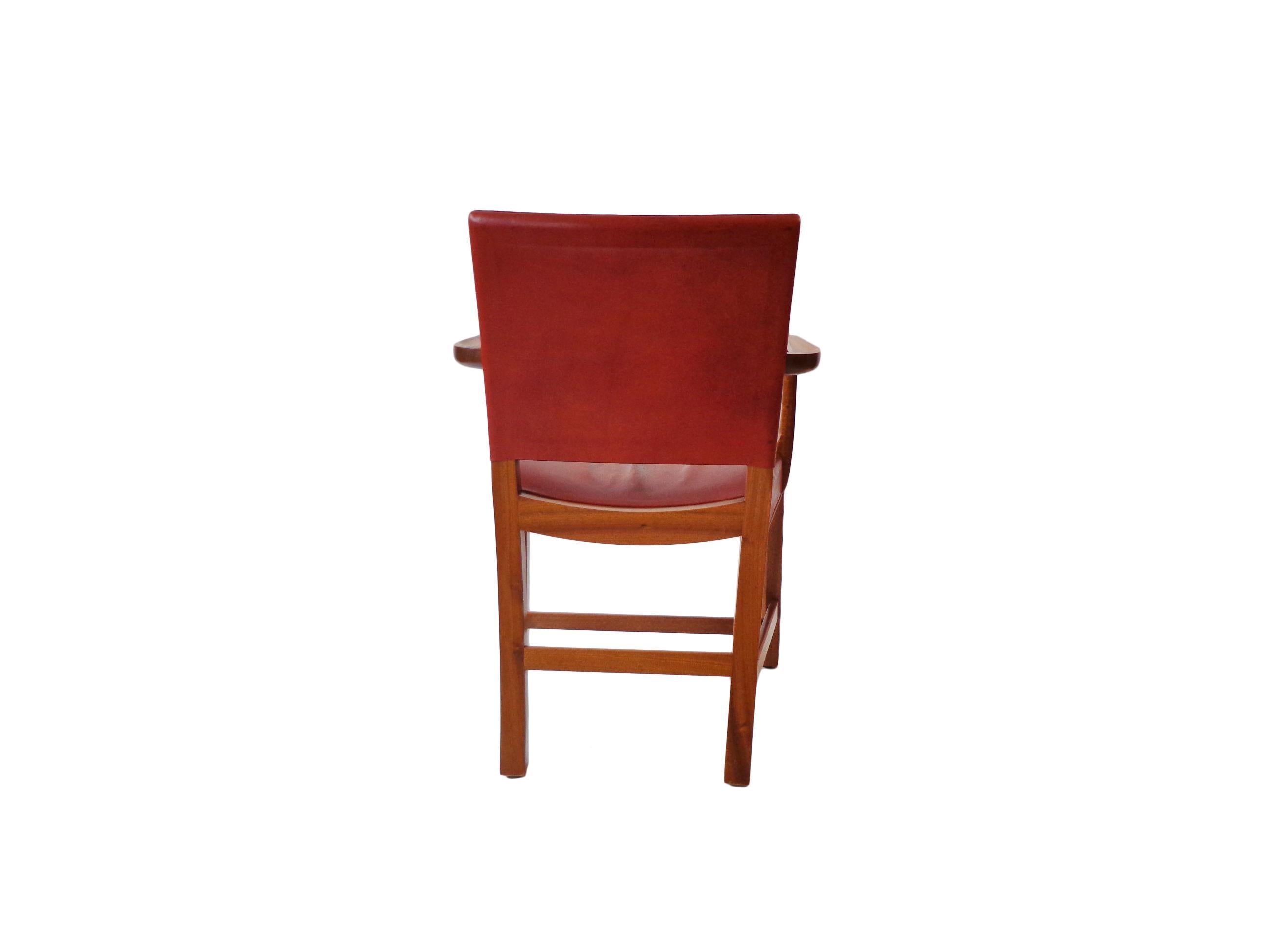 Scandinavian Modern Kaare Klint Armchair in indian red leather and mahogany by Rud Rasmussens, 1940s For Sale