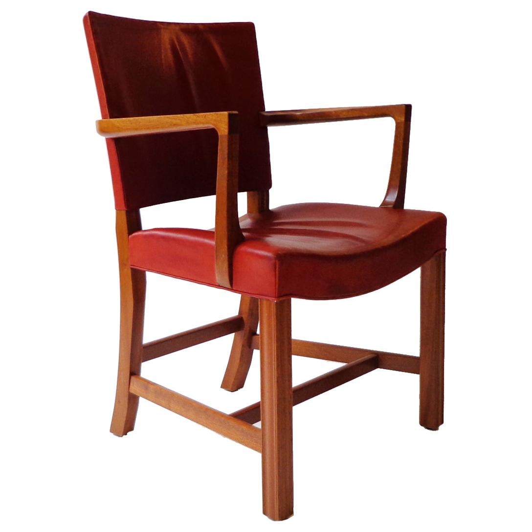 Kaare Klint Armchair in indian red leather and mahogany by Rud Rasmussens, 1940s For Sale