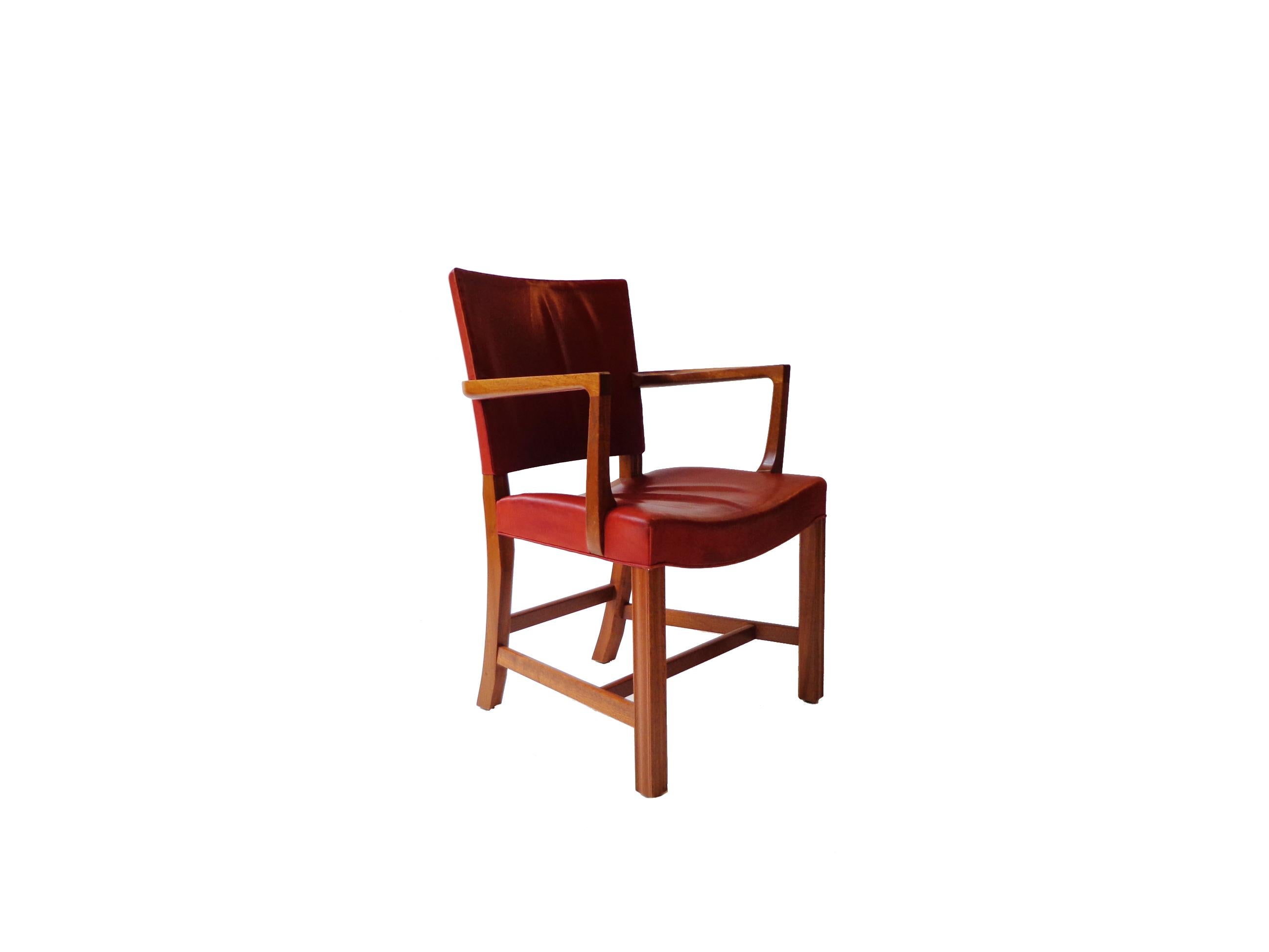 Fauteuil Kaare Klint Modèle 3758a en cuir et acajou Rud Rasmussen Danemark Bon état - En vente à WIJCKEL, NL