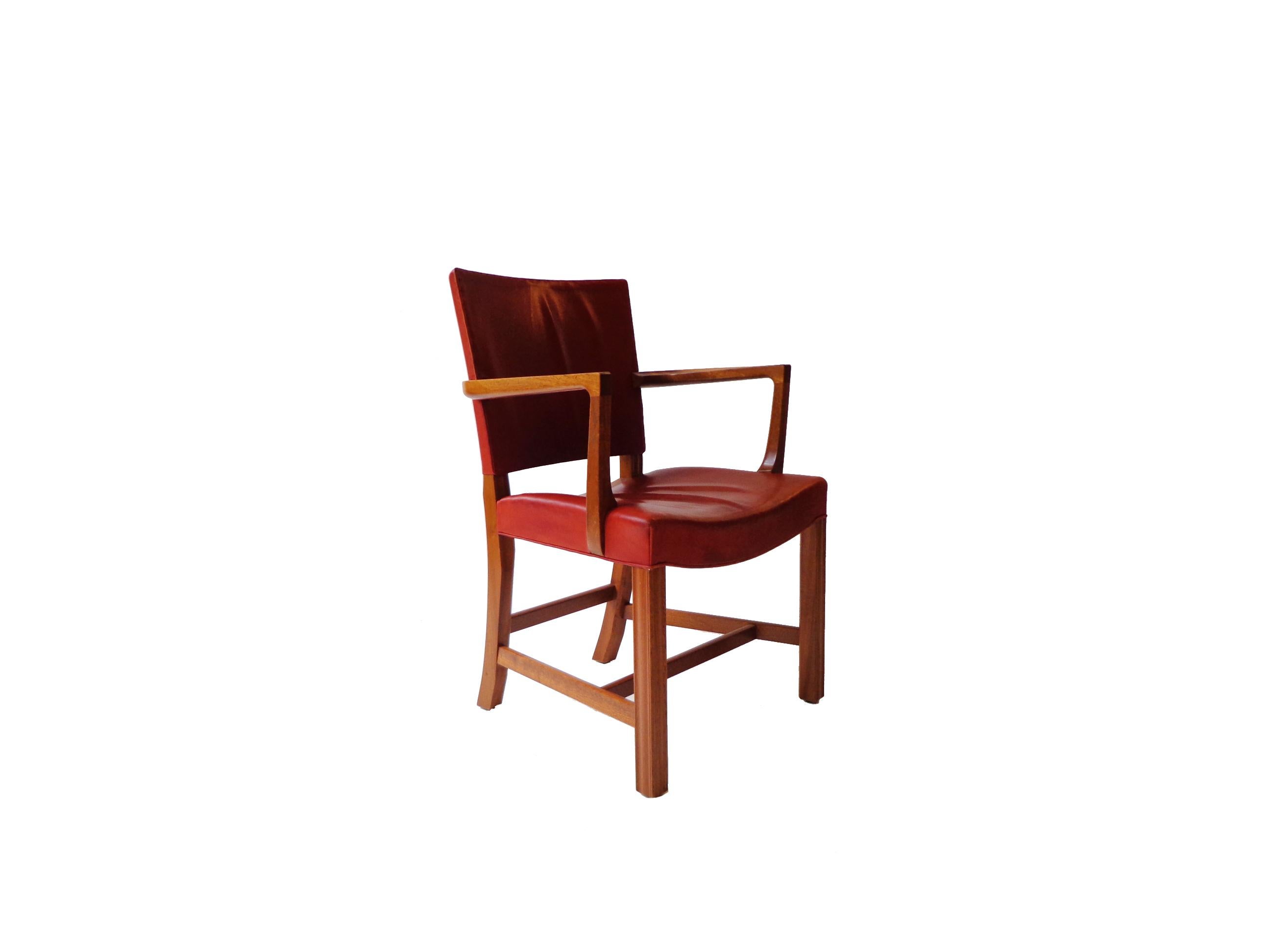 Danish Kaare Klint Armchair Model 3758a in Leather and Mahogany Rud Rasmussen Denmark For Sale