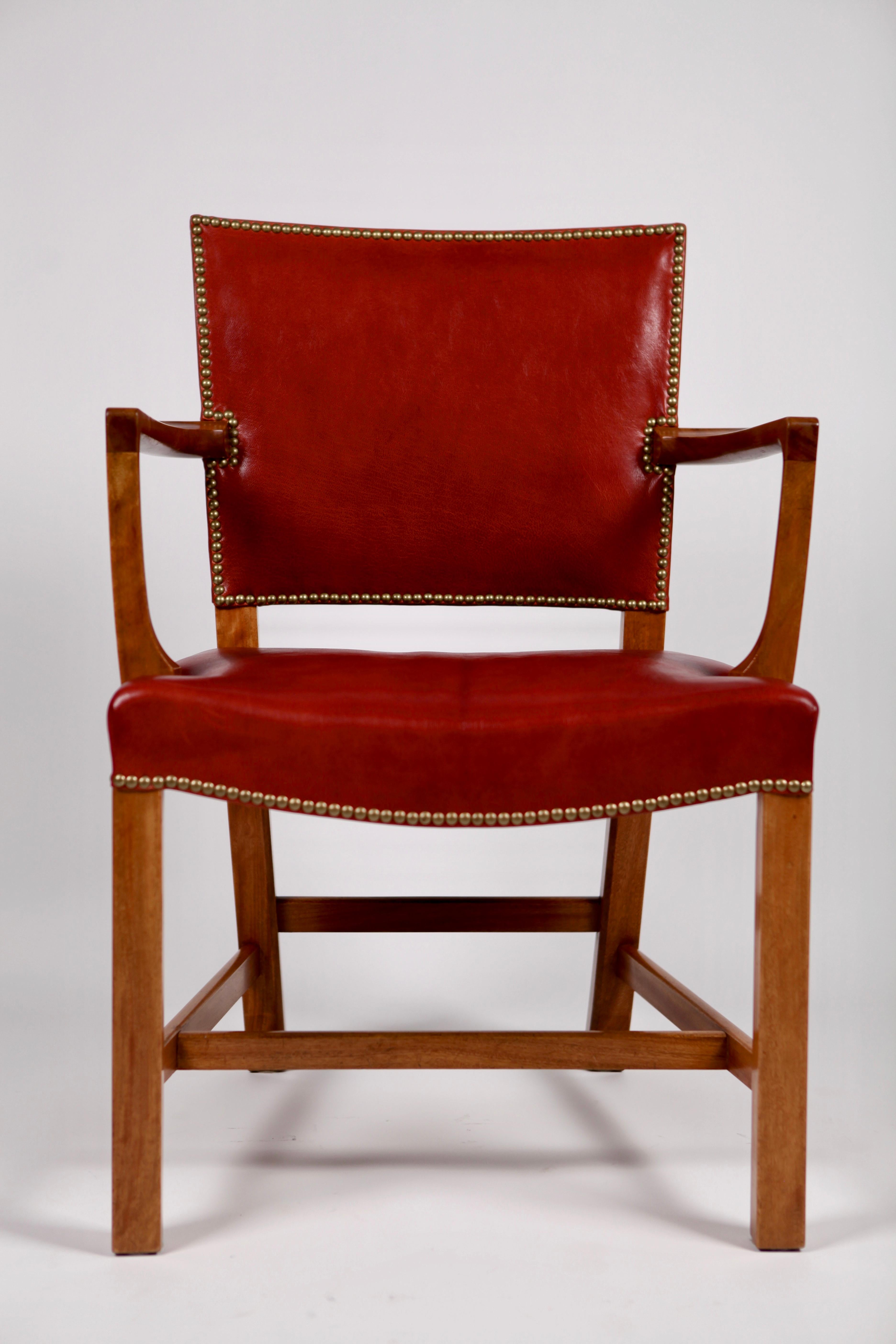 Kaare Klint, Barcelona Armchair, Red Leather and Cuban Mahogany, Denmark, 1950s 4