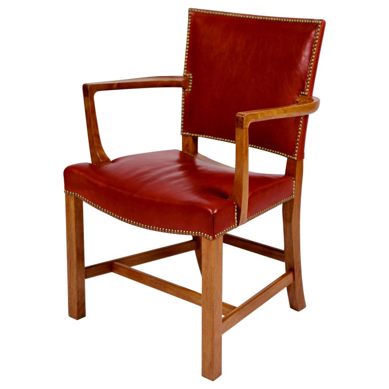 Kaare Klint, Barcelona Armchair, Red Leather and Cuban Mahogany, Denmark,  1950s For Sale at 1stDibs