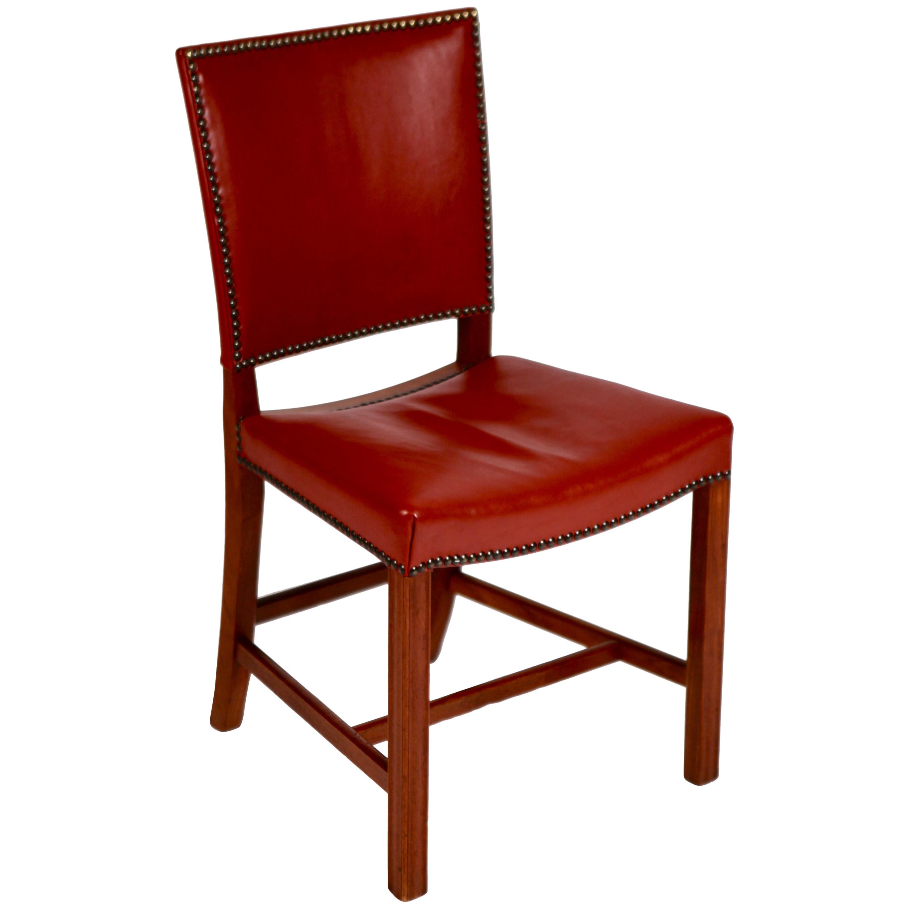 Kaare Klint, Barcelona Chair, Red Leather and Mahogany, Denmark, 1940s