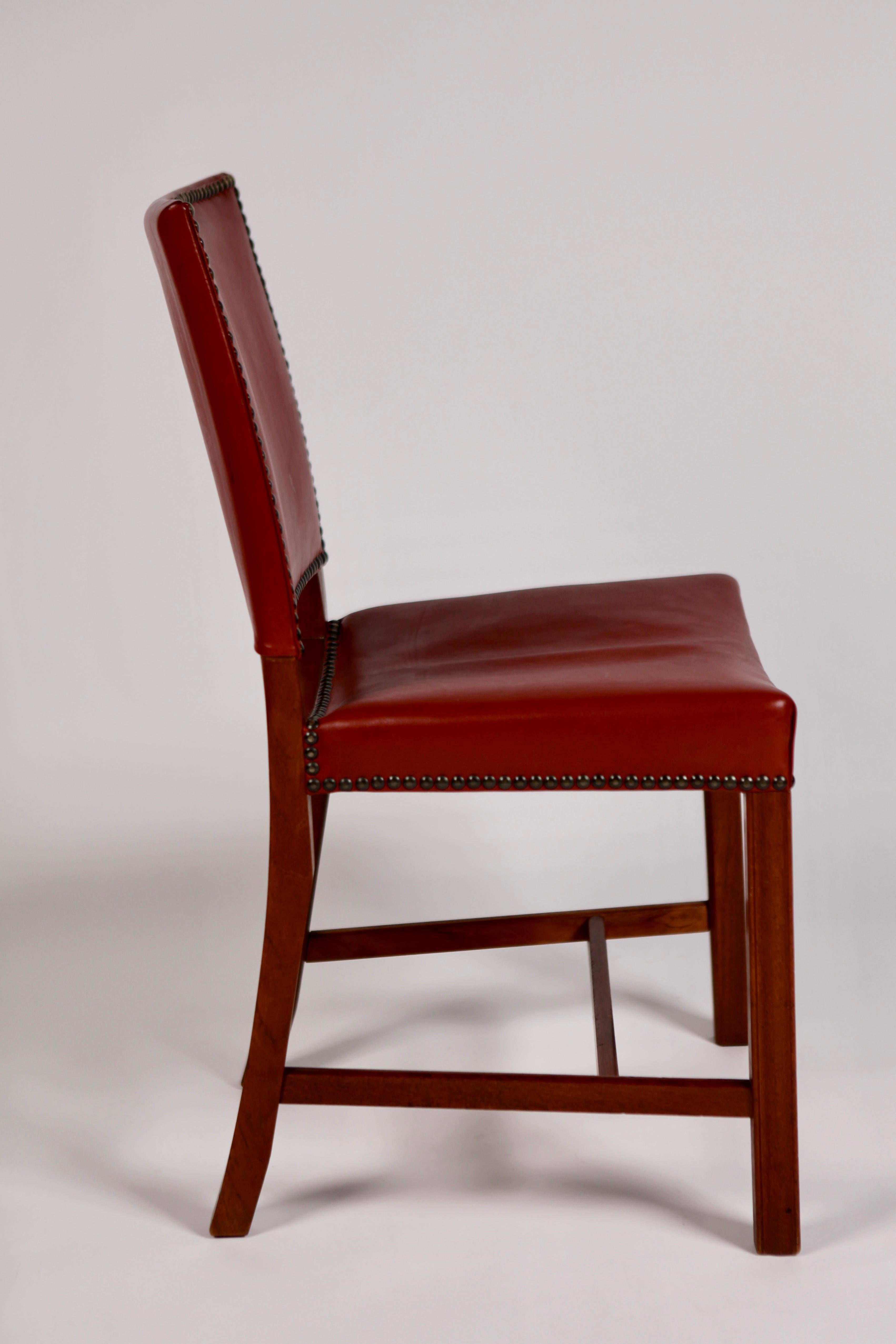 Scandinavian Modern Kaare Klint, Barcelona Chair, Red Leather and Mahogany, Denmark, 1940s