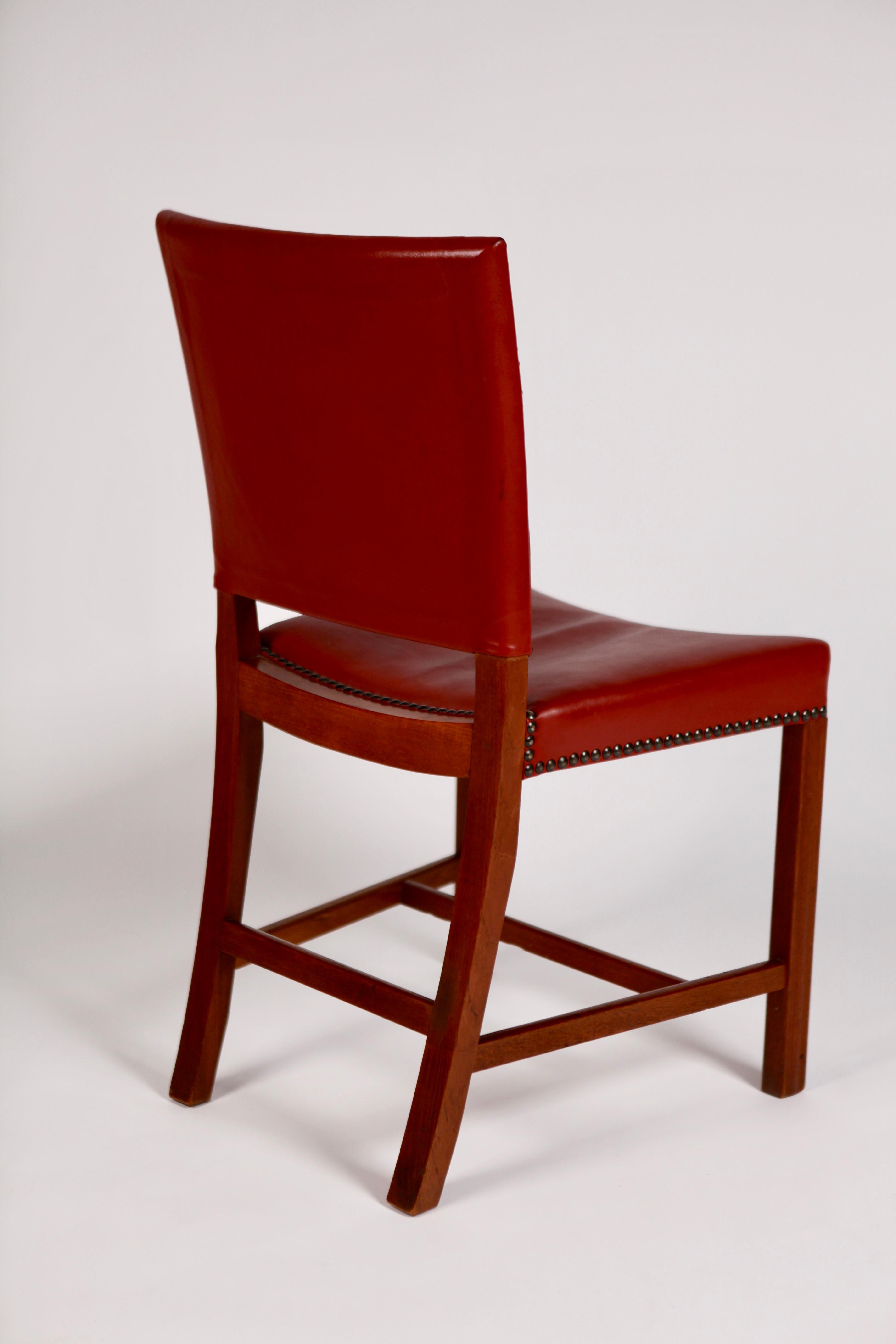 Danish Kaare Klint, Barcelona Chair, Red Leather and Mahogany, Denmark, 1940s