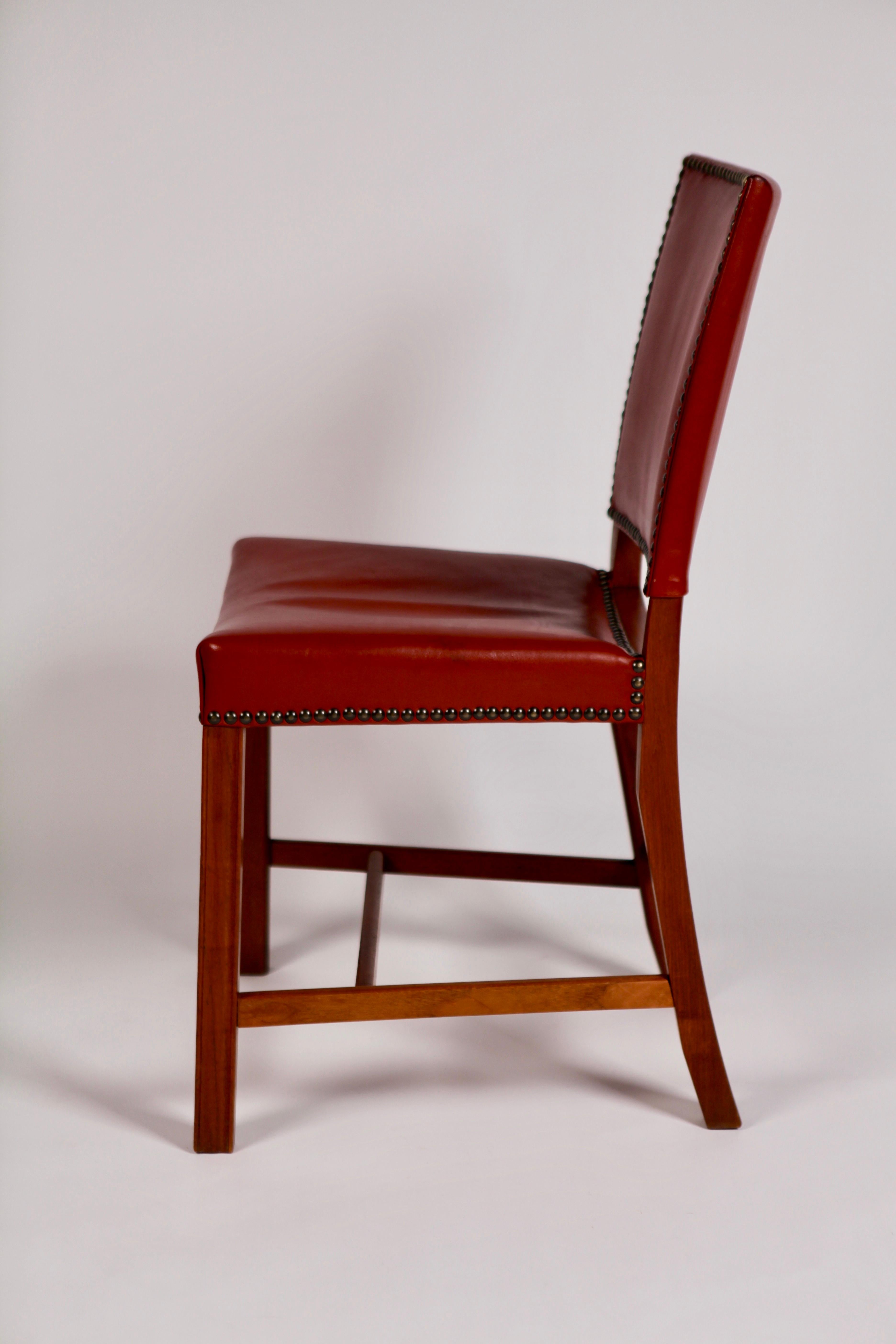 Kaare Klint, Barcelona Chair, Red Leather and Mahogany, Denmark, 1940s 1