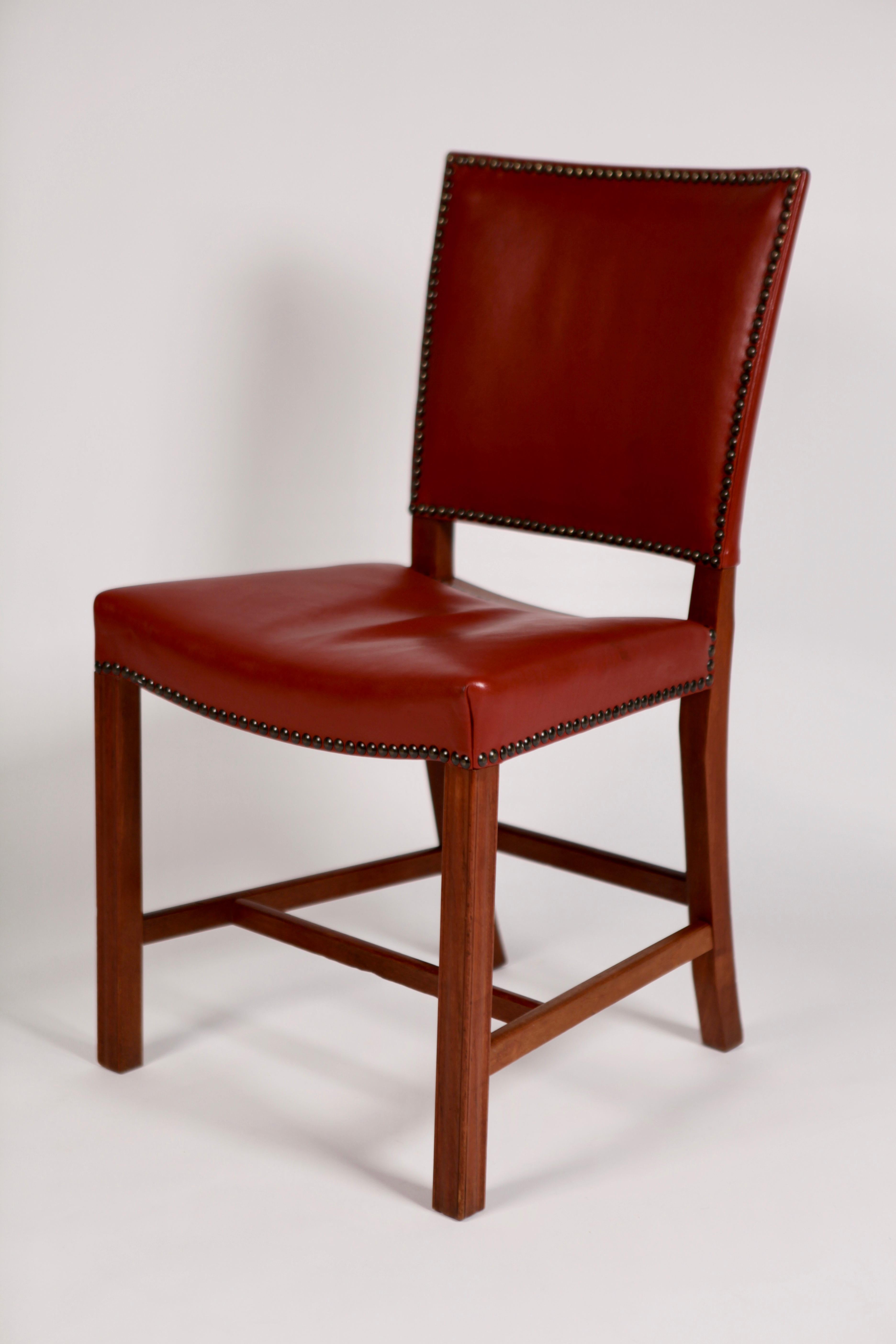 Kaare Klint, Barcelona Chair, Red Leather and Mahogany, Denmark, 1940s 2