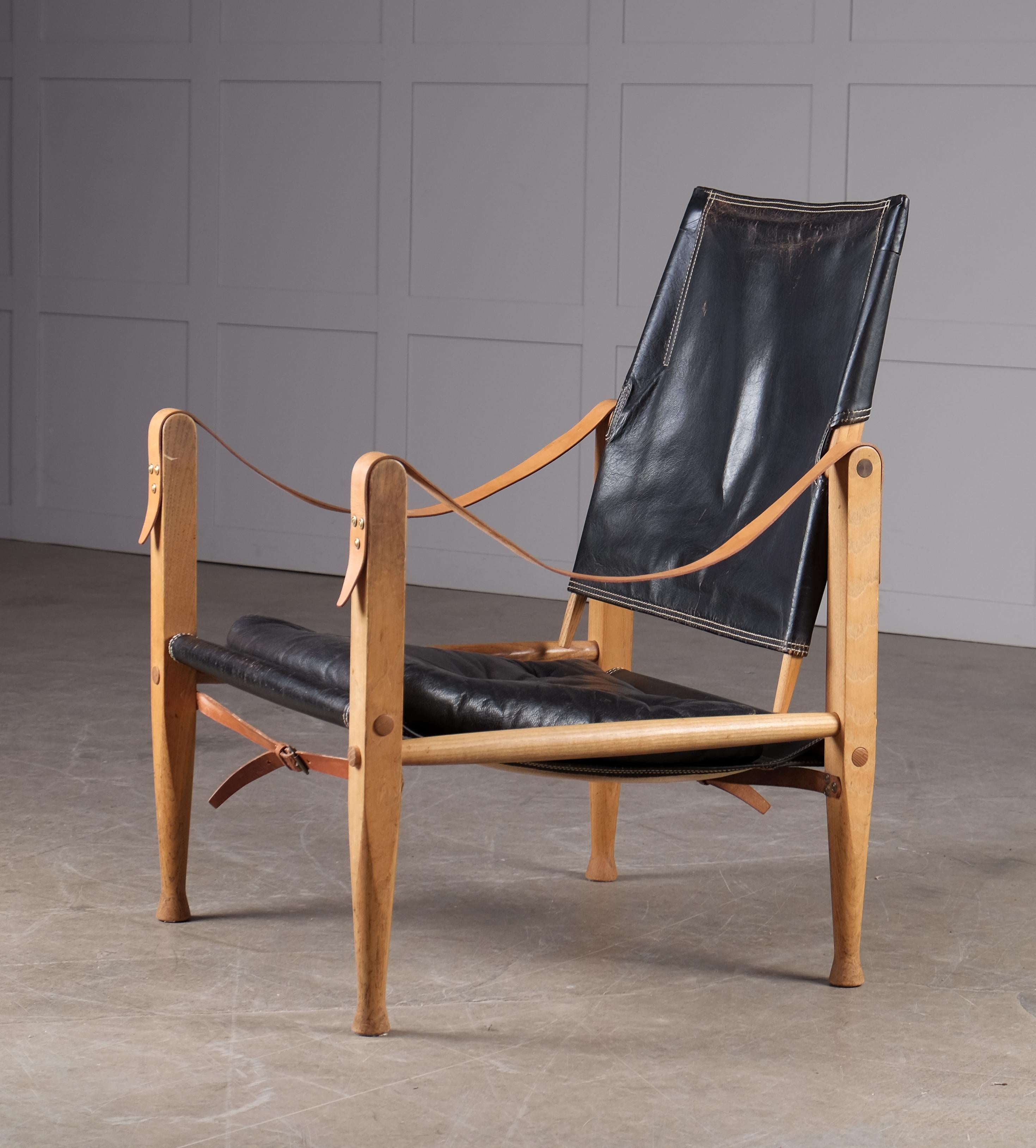Kaare Klint Black Leather Safari Chair, 1960s For Sale 6