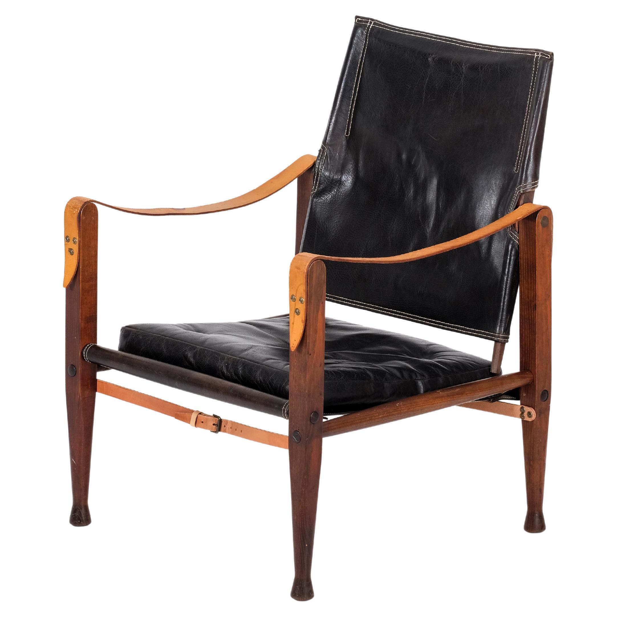 Kaare Klint Safari-Stuhl aus schwarzem Leder, 1960er-Jahre im Angebot