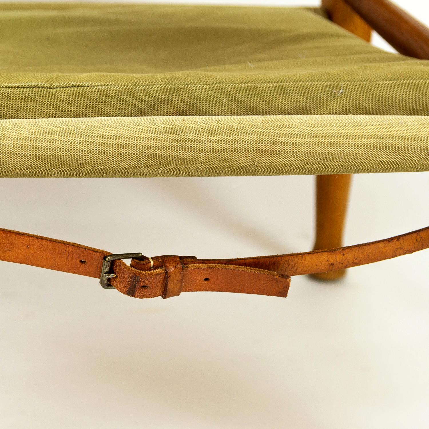 Leather Kaare Klint Canvas Safari Chair, Denmark, 1950s