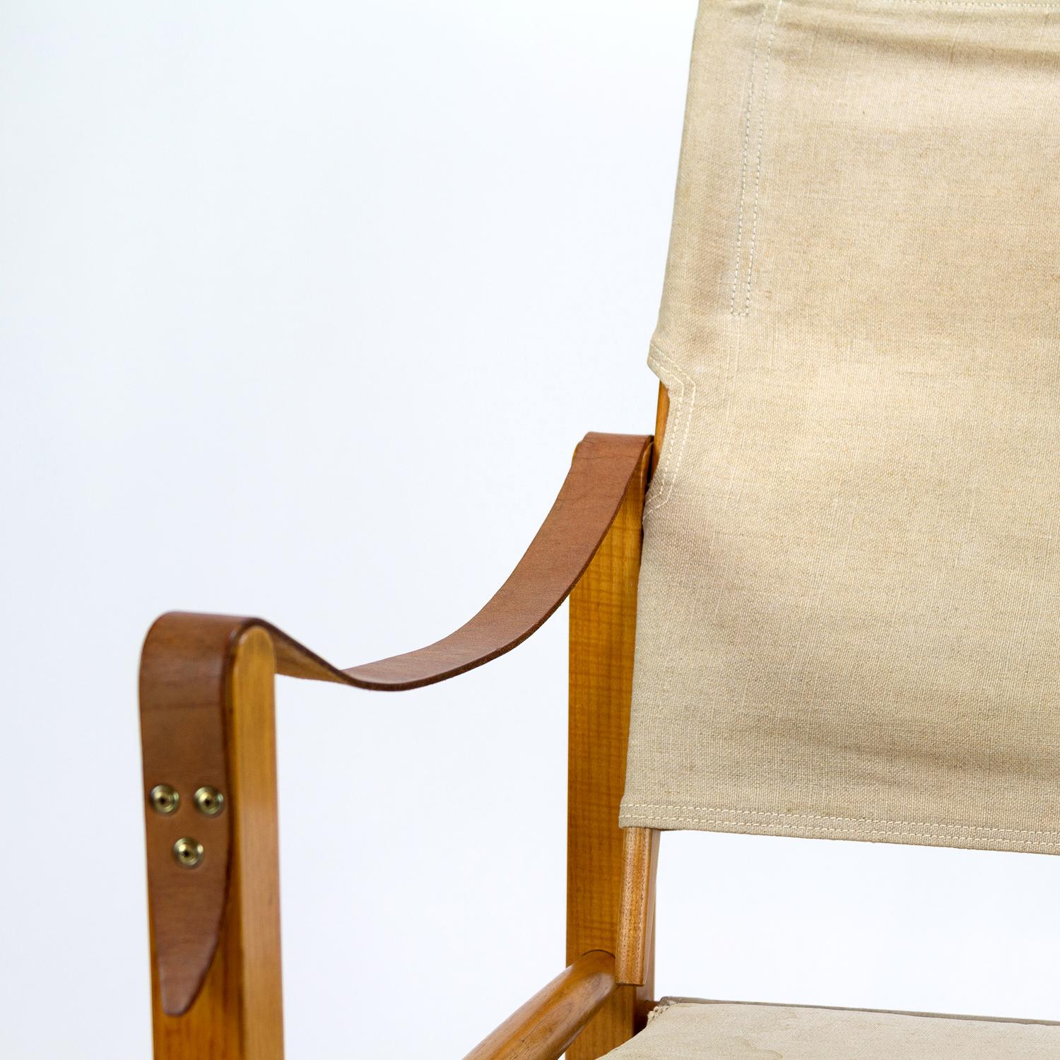 Danish Kaare Klint Canvas Safari Chair, Denmark, 1950s